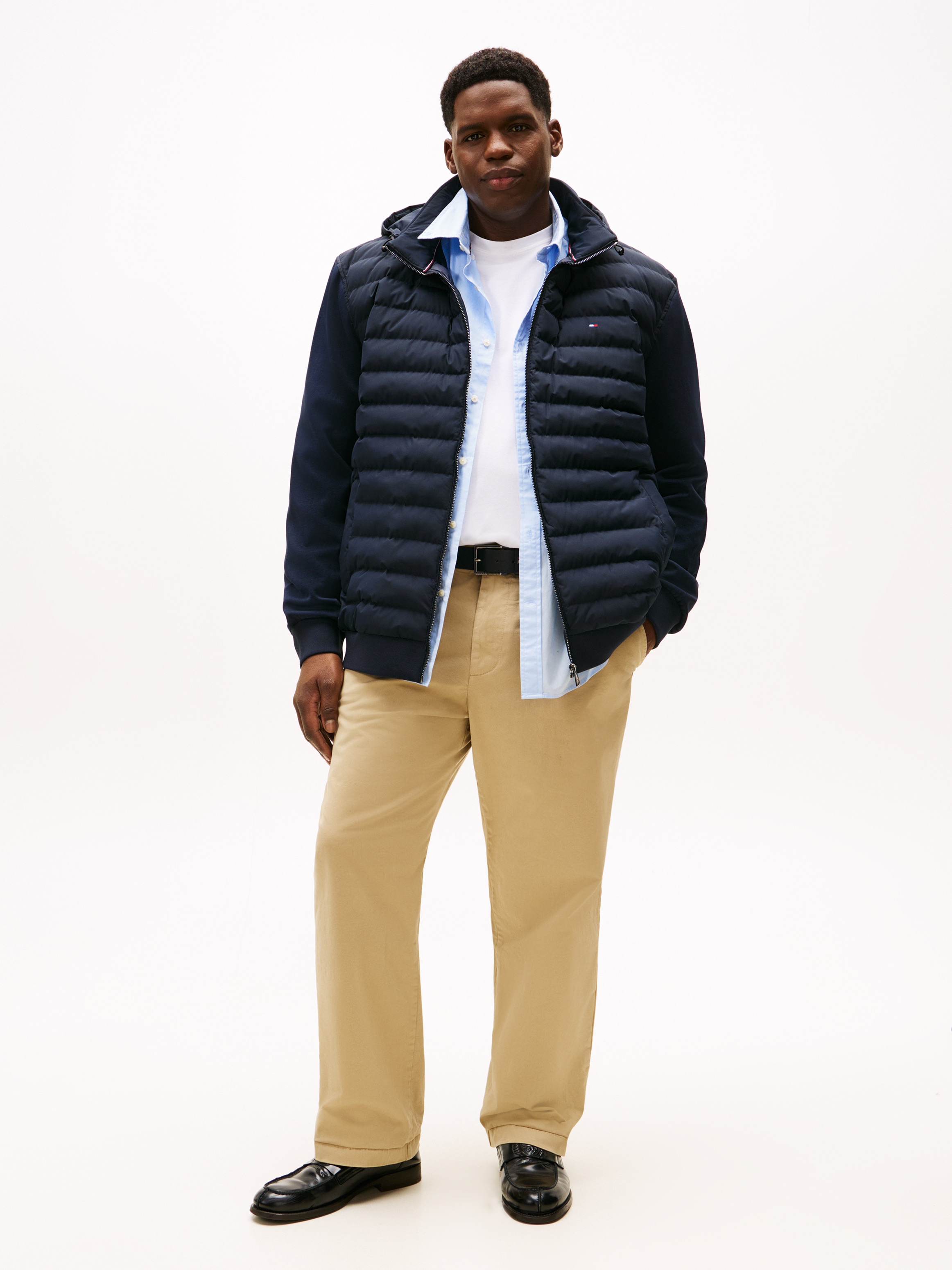 Tommy Hilfiger Big & Tall Kapuzensweatjacke »BT-MIX MEDIA ZIP THROUGH«, Grosse Grössen, mit gesteppten Einsatz, Stehkragen