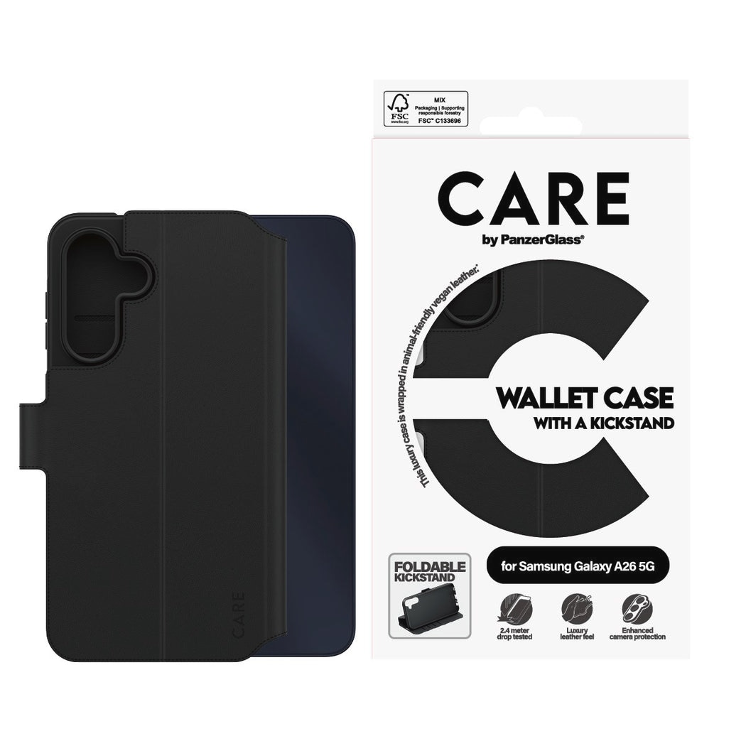 CARE by PanzerGlass Handyhülle »Wallet Case with Kickstand für Samsung Galaxy A26 5G«, Samsung Galaxy A26 5G, Backcover, Schutzhülle, Handyschutzhülle, Case, Schutzcase, stossfest