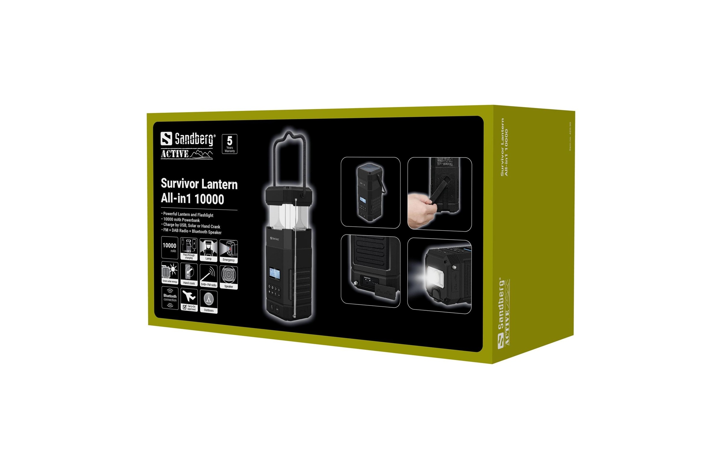 Sandberg Banque d'énergie »Lantern All-in1 10000 mAh« Solarpanel, Wireless Charger