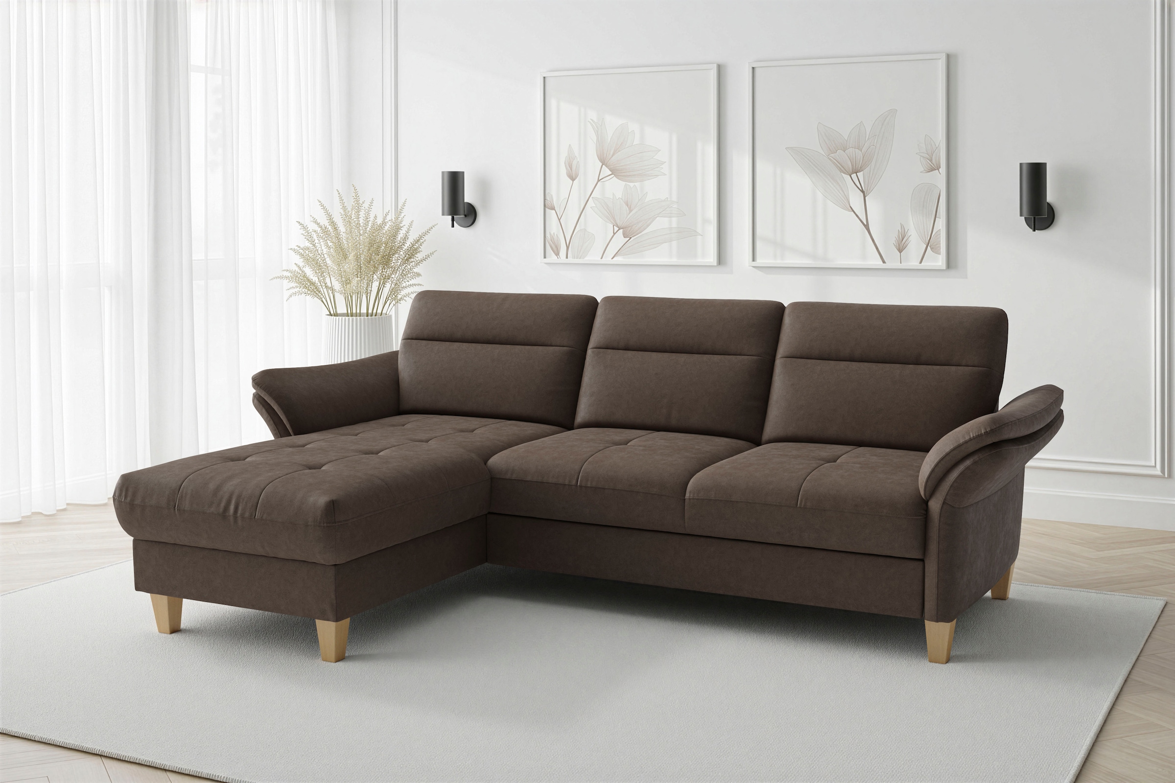 Image of sit&more Ecksofa "Pamela L-Form, B: 230 cm, optional Schlaffunktion & Bettkasten" wahlweise mit Armteilverstellung, Sofa mit Federkern, Sitzhöhe: 48 cm