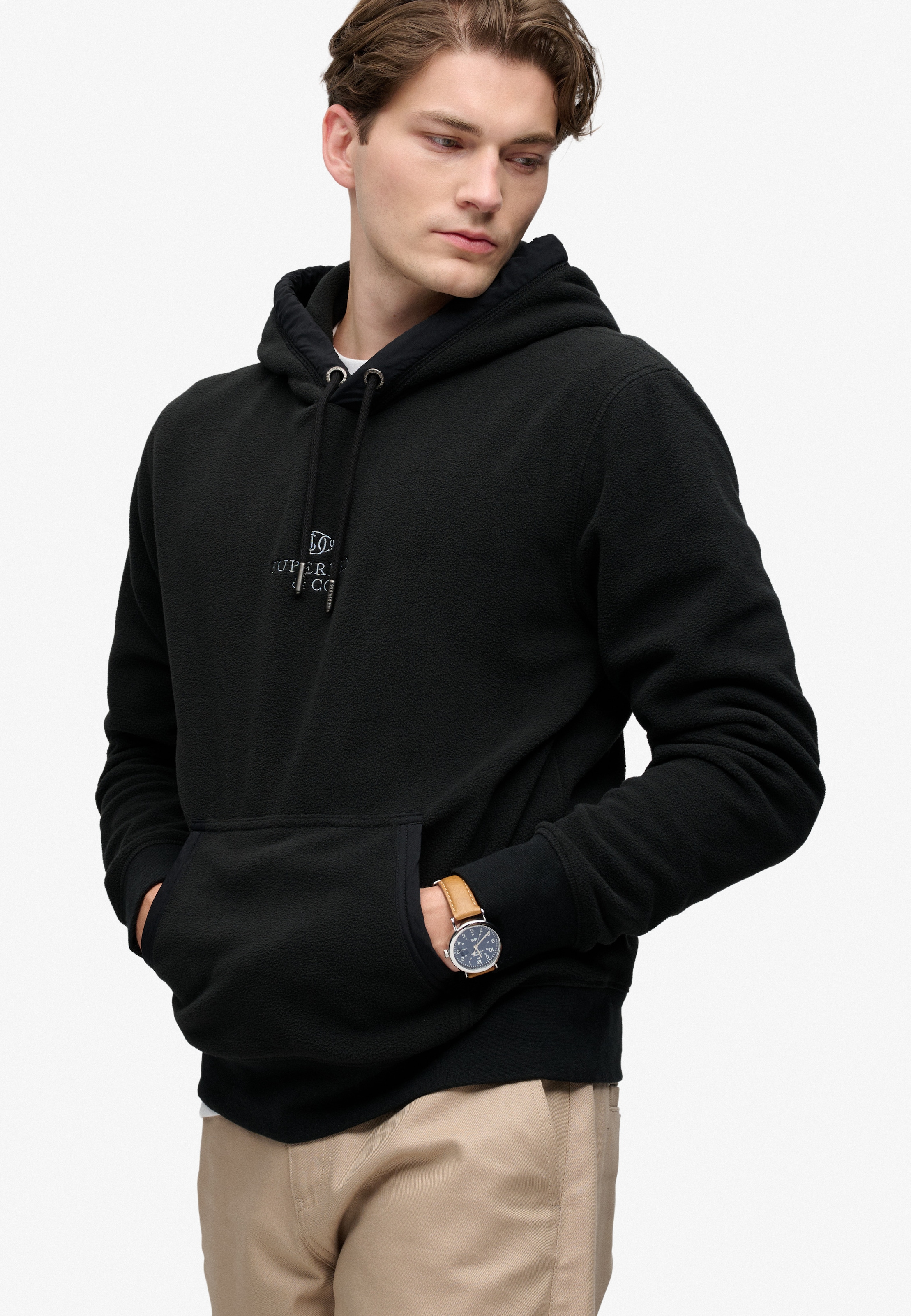 Superdry Sweat à capuche »MICRO LOGO FLEECE HOOD«, fibre synthétique, coupe ample
