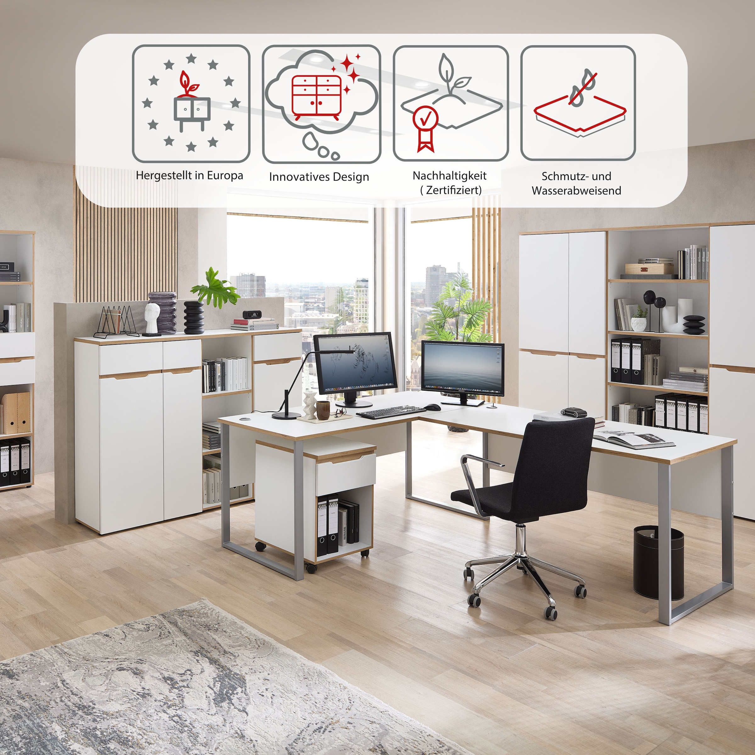 Innostyle Bureau »Memphis Eckschreibtisch, 223x77x170cm (B/H/T)« 1 cuis tlg. protection d’angle ABS, surface Soft Touch