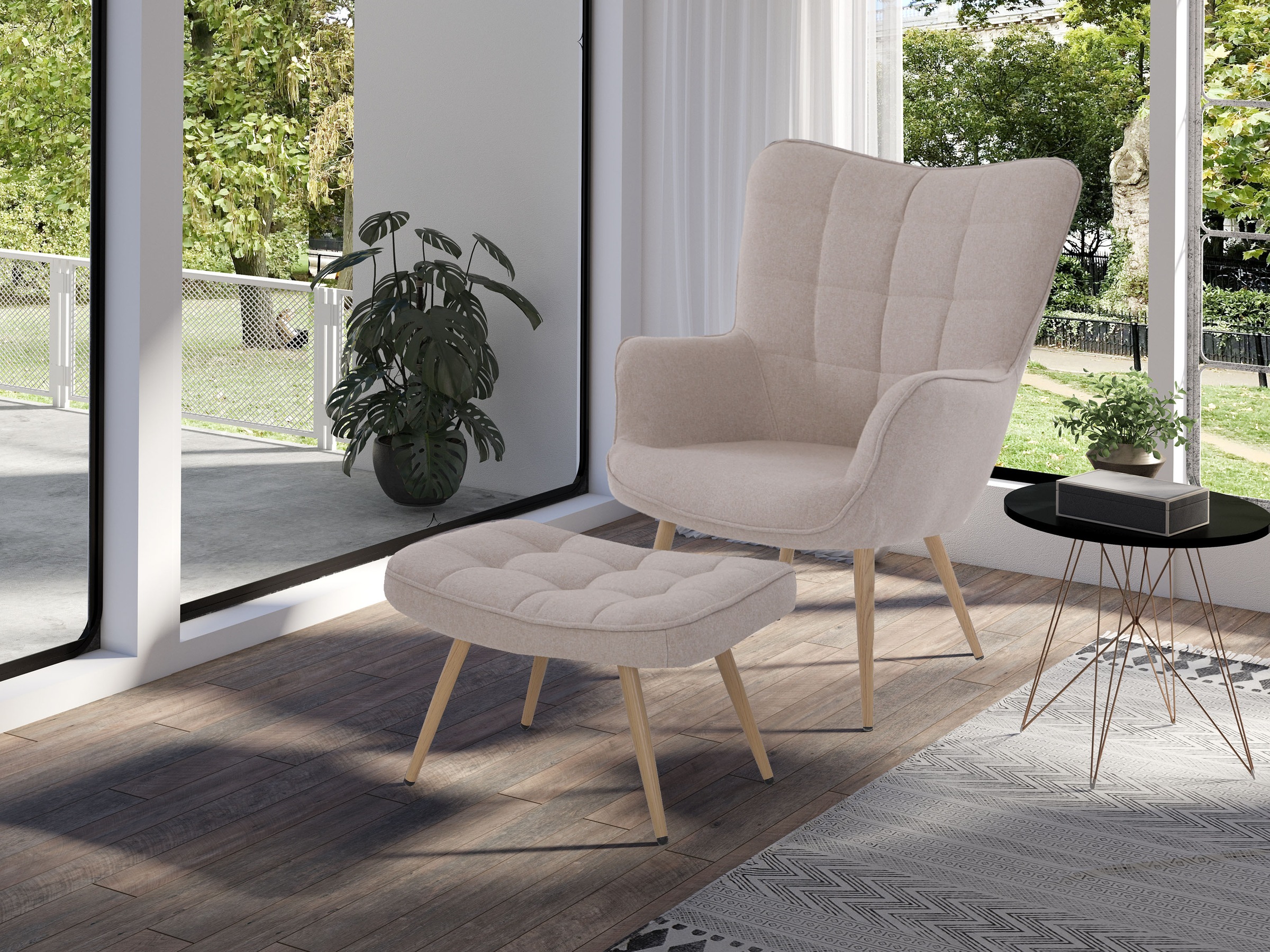 byLIVING Sessel »UTA« Bezug Webstoff sandfarben, Gestell Metall Artisan Eiche, Schaumstoff