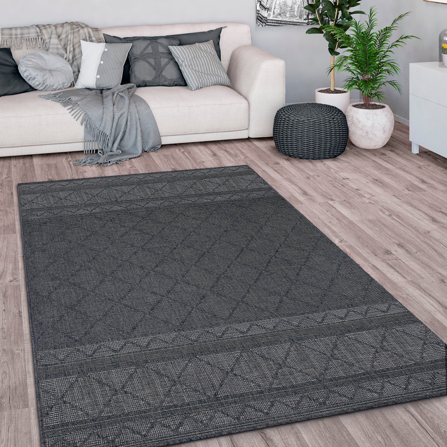 Paco Home Teppich »Vermont 191«, rechteckig, 4 mm Höhe, Flachgewebe, modernes Design mit Rauten, gesteift, Outdoor geeignet