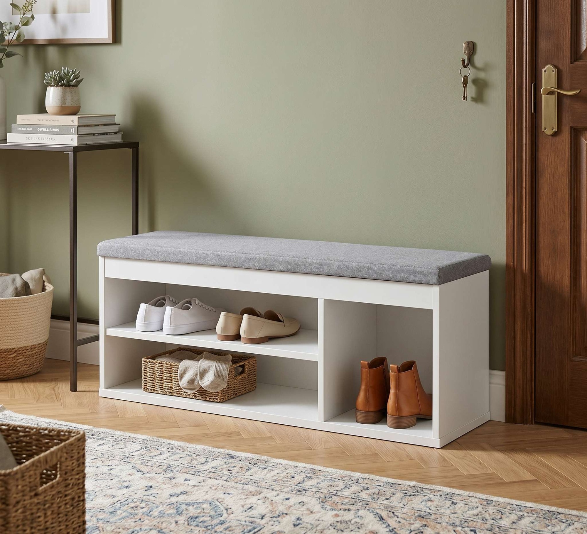 GOODproduct Banc à chaussures »Schuchschrank 100,  Schuhregal, Schuhtruhe, Schuhkommode, Sitzbank« Inkl. bequemem Sitzkissen mit Stauraum darunter