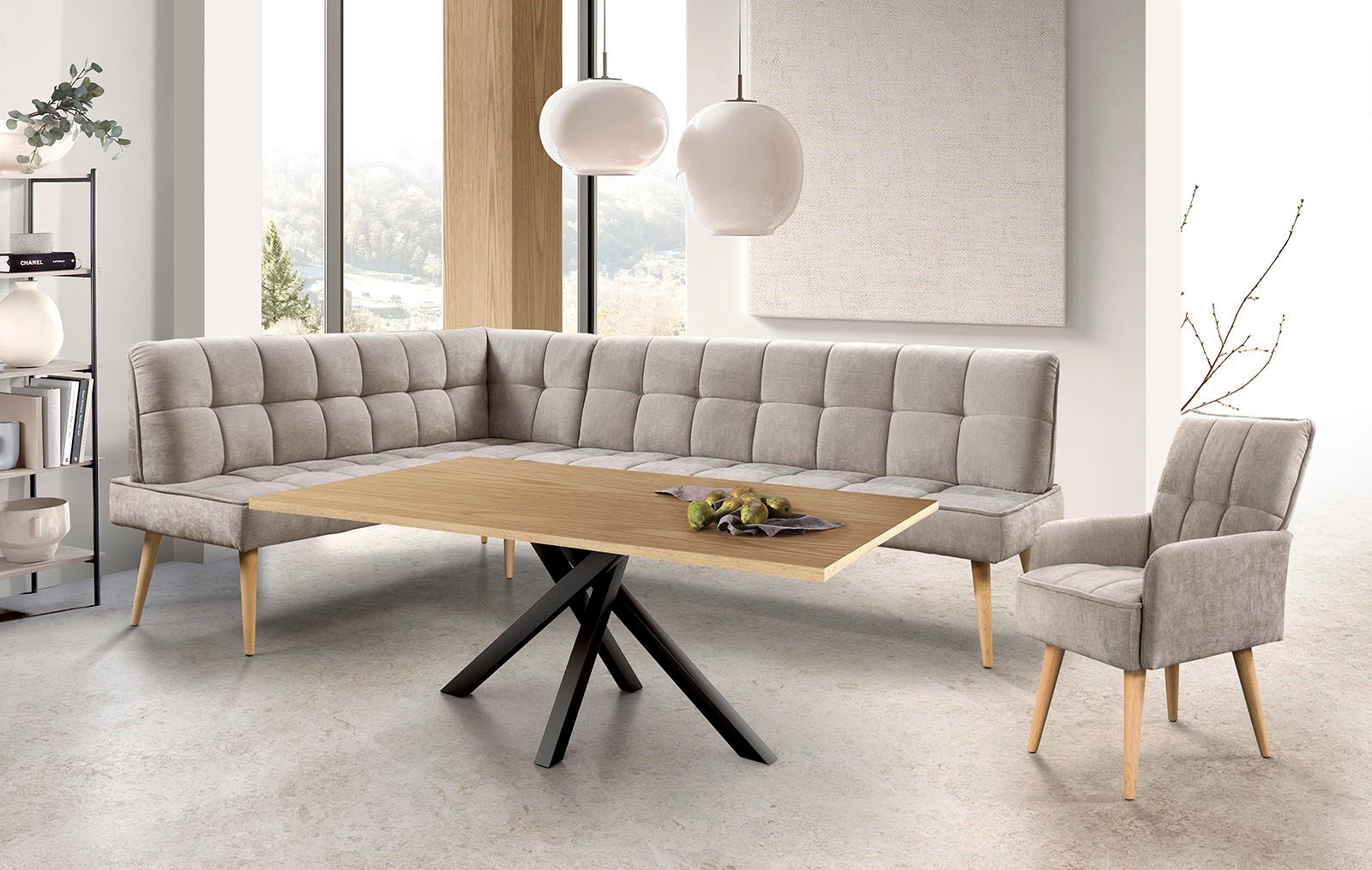 exxpo - sofa fashion Eckbank »Latte« moderne Sitz- und Rückensteppung, bequem und elegant, hoher Holzfuss