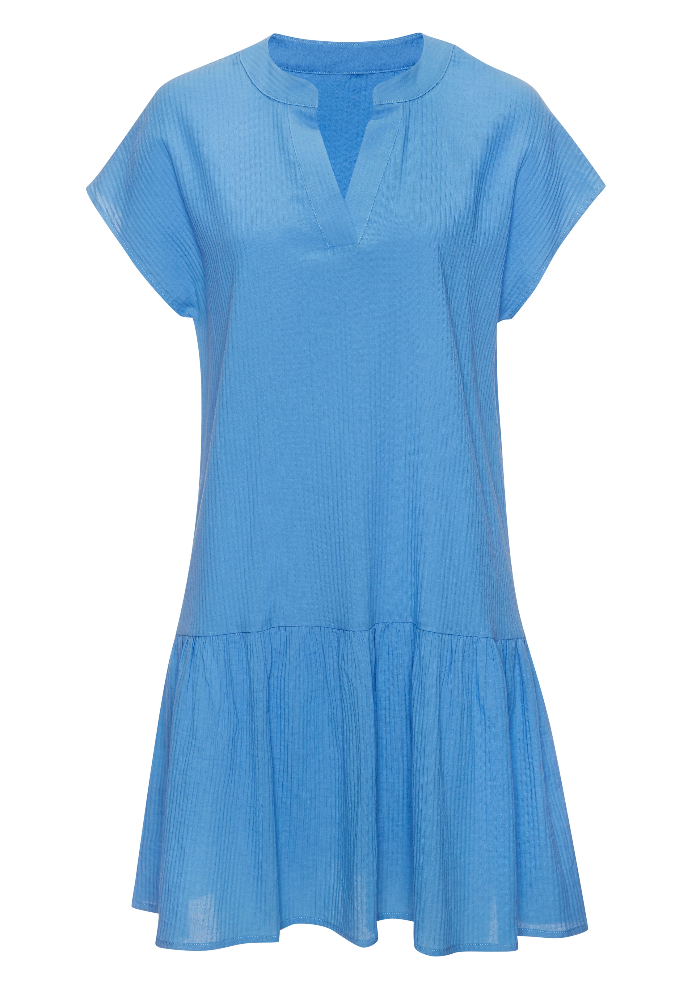Vivance Robe chemisier »aus strukturierter Ware mit Volant« Sans poches lockeres Tunikakleid, Sommerkleid, Strandkleid, Basic