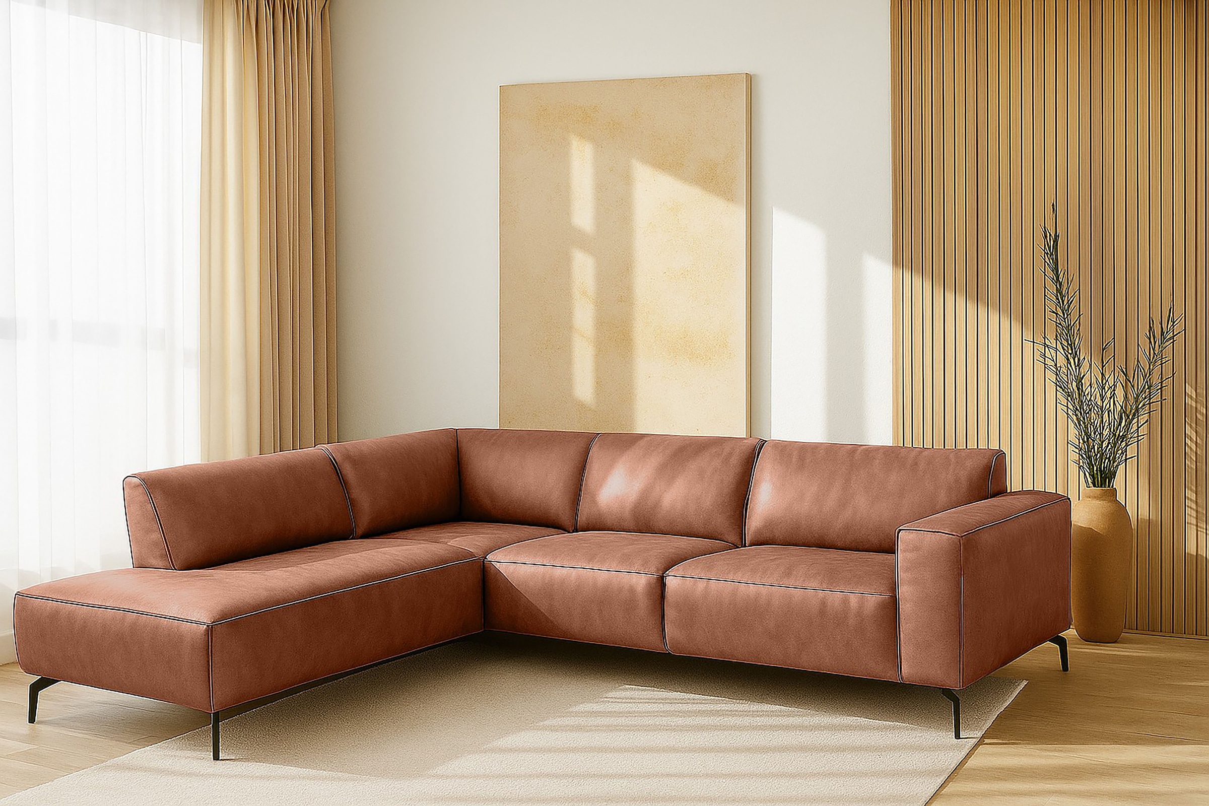 Image of Home affaire Ecksofa "LORCAN mit Metallfüssen, Breite 275 cm, weiches Sitzgefühl" Metallfüsse, Lederoptik, Struktur, Bouclé
