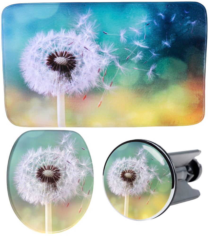 Image of Sanilo Badaccessoire-Set "Pusteblume" bestehend aus WC-Sitz, Badteppich und Waschbeckenstöpsel