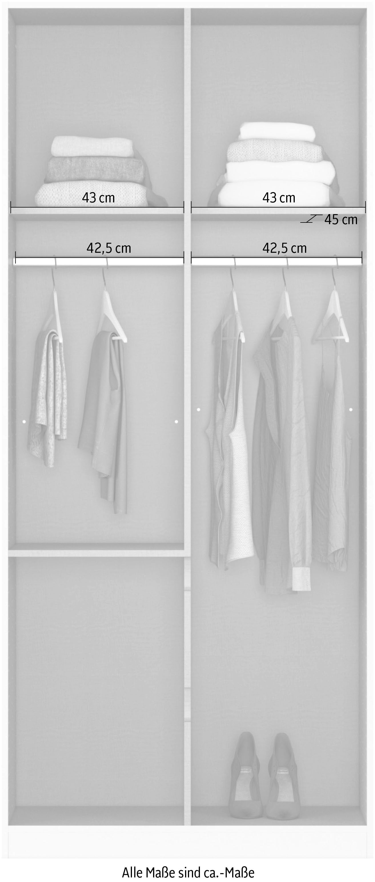 rauch Drehtürenschrank »Mehrzweckschrank Aktenschrank Mietswohnung Garderobe MAINZ 91cm breit« 3 verschiedene Ausstattungen BASIC/CLASSIC/PREMIUM (inkl. SOFT-CLOSE),  grifflose Front, Türen mit Push-to-Open Funktion MADE IN GERMANY
