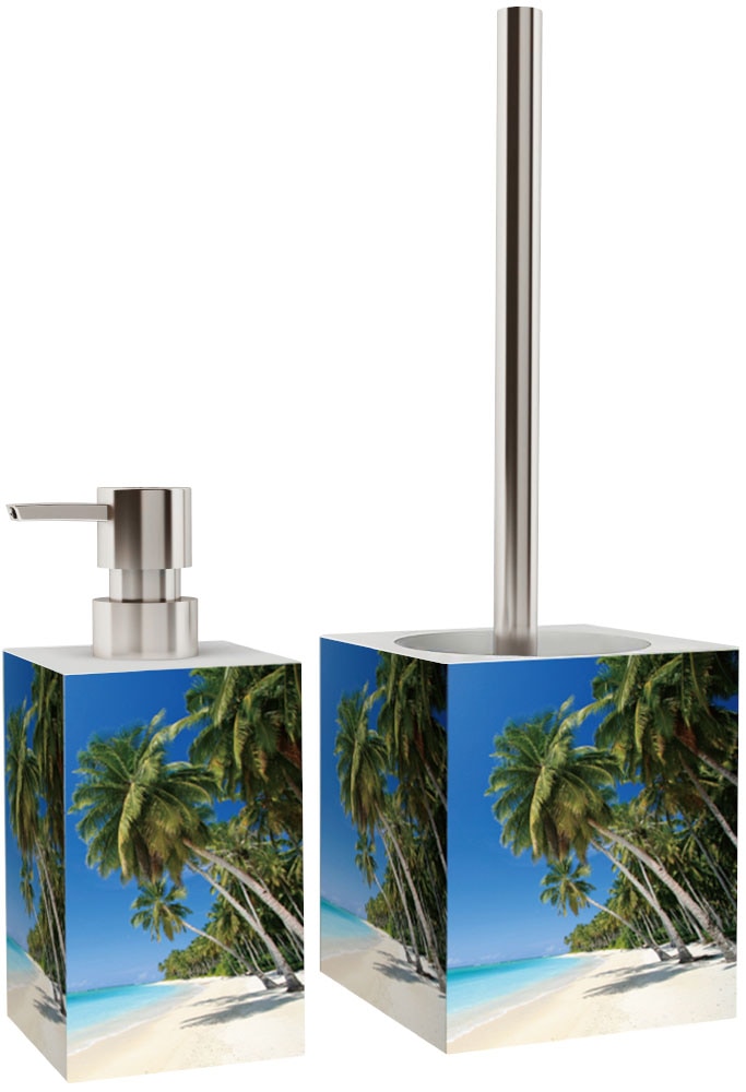 Sanilo Set d'accessoires de salle de bain »Karibik« bestehend aus WC-Sitz, Badteppich, Stöpsel, Seifenspender, WC-Bürste