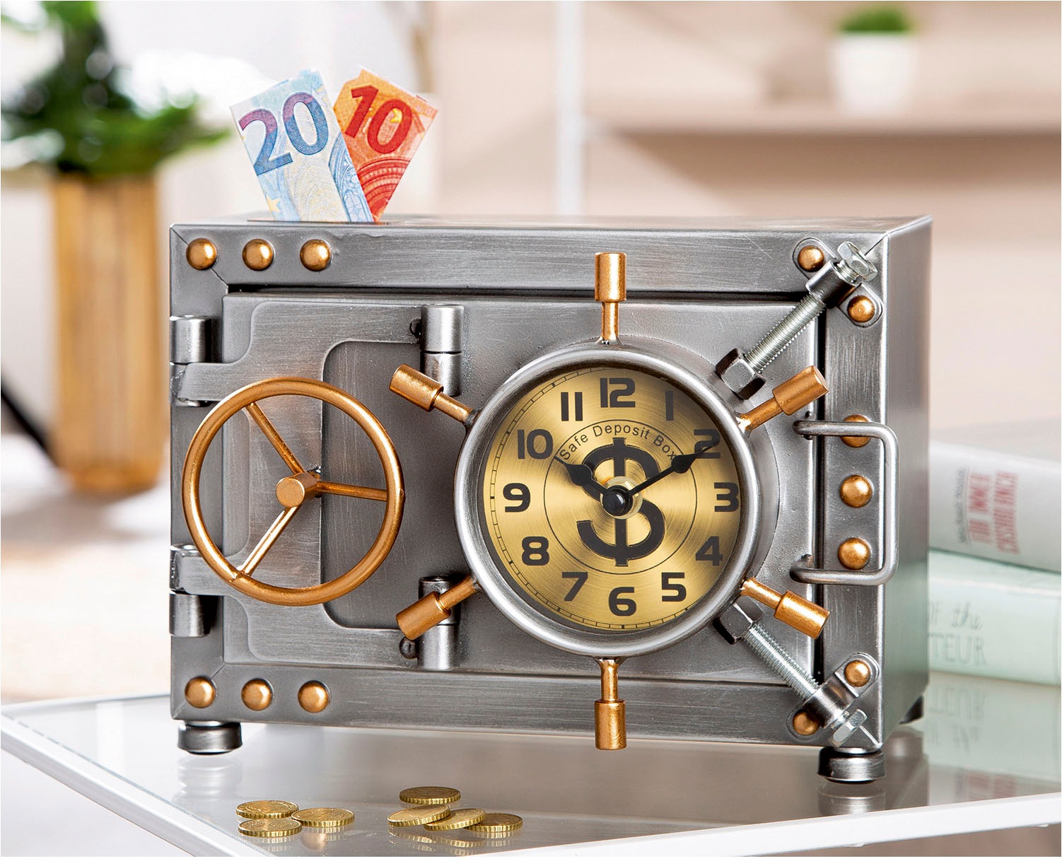 Casablanca by Gilde Tischuhr »Tischuhr/Spardose Tresor  silberfarben H. 17,5 cm«