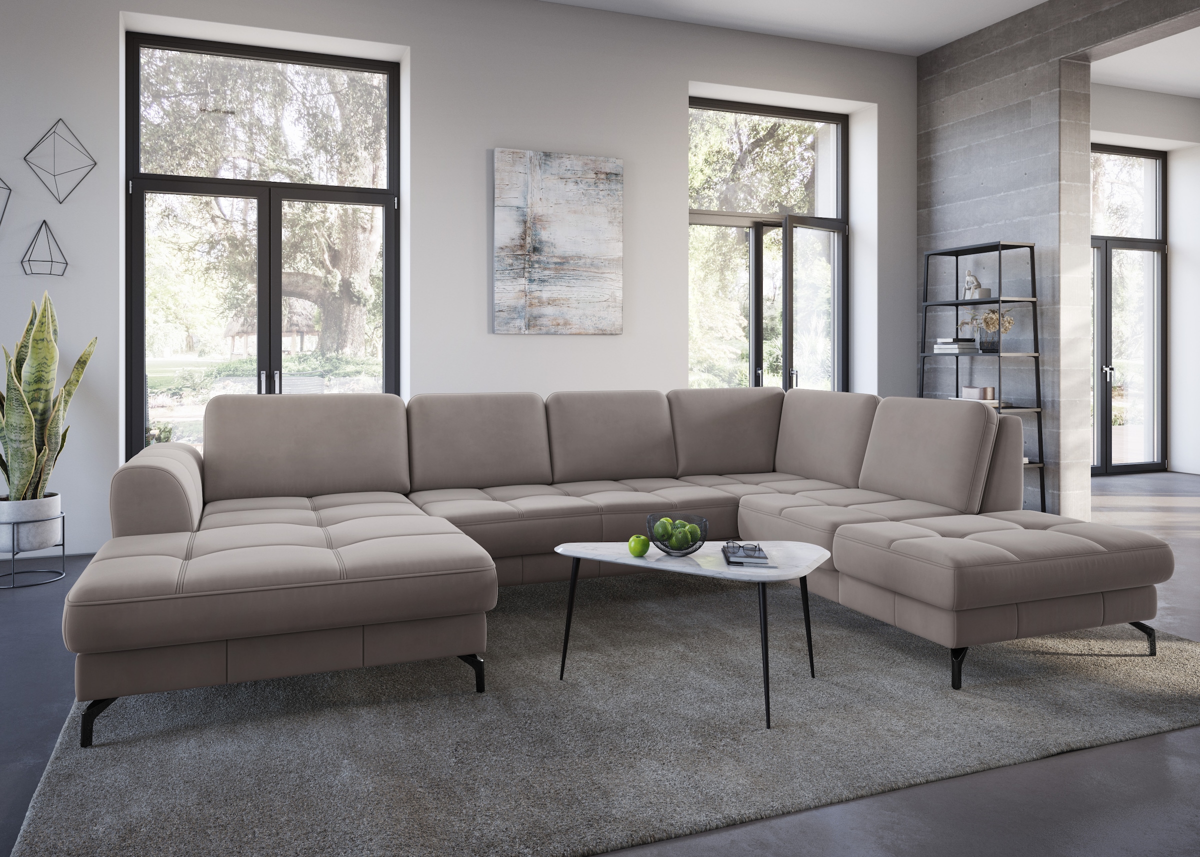 sit&more Wohnlandschaft »Bendigo U-Form«, inklusive Sitztiefenverstellung, Bodenfreiheit 12 cm, in 2 Fussfarben