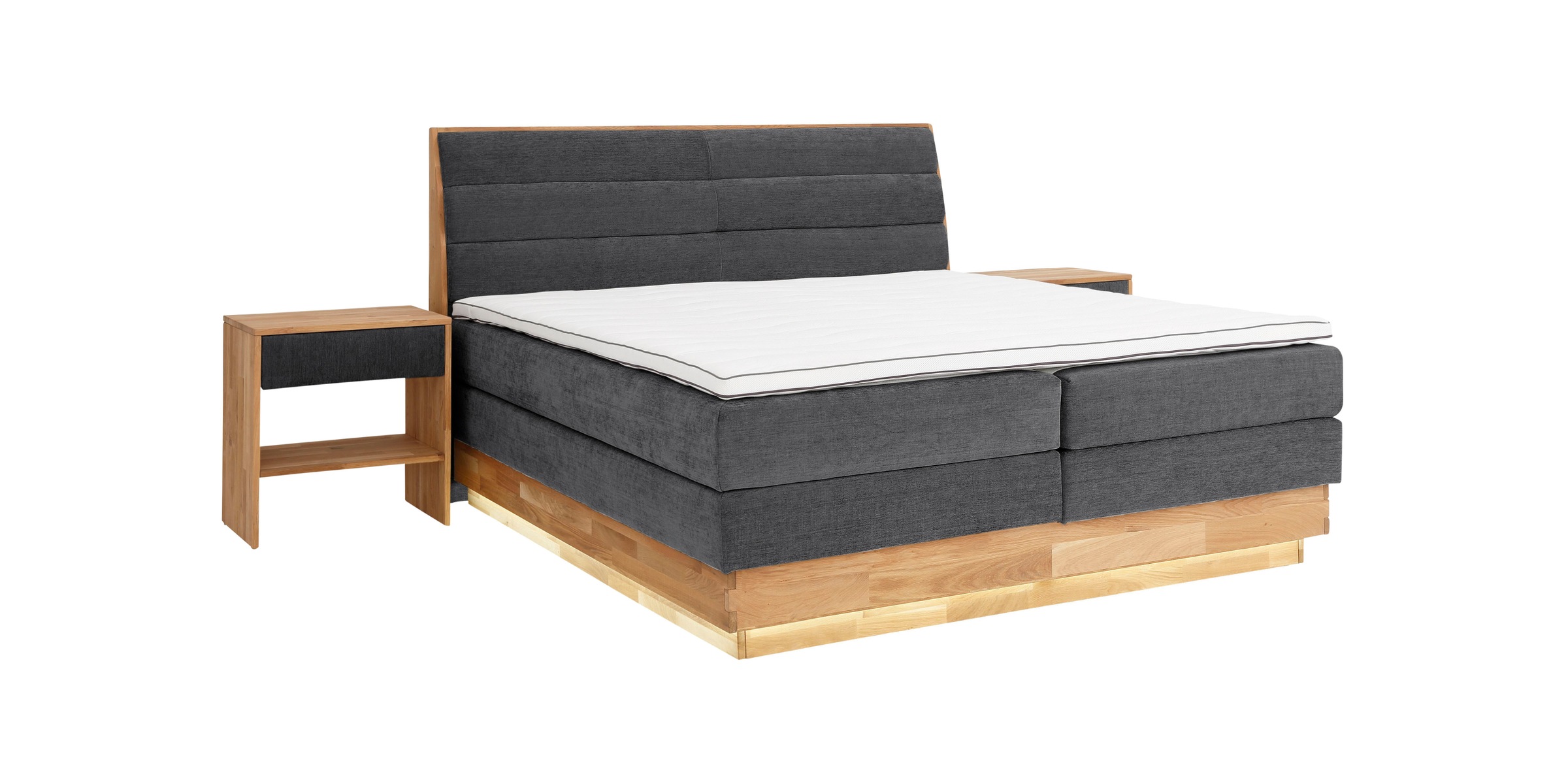 GOODproduct Boxspringbett, LED-Beleuchtung, mit zertifizierten, recycelten Bezugsstoffen