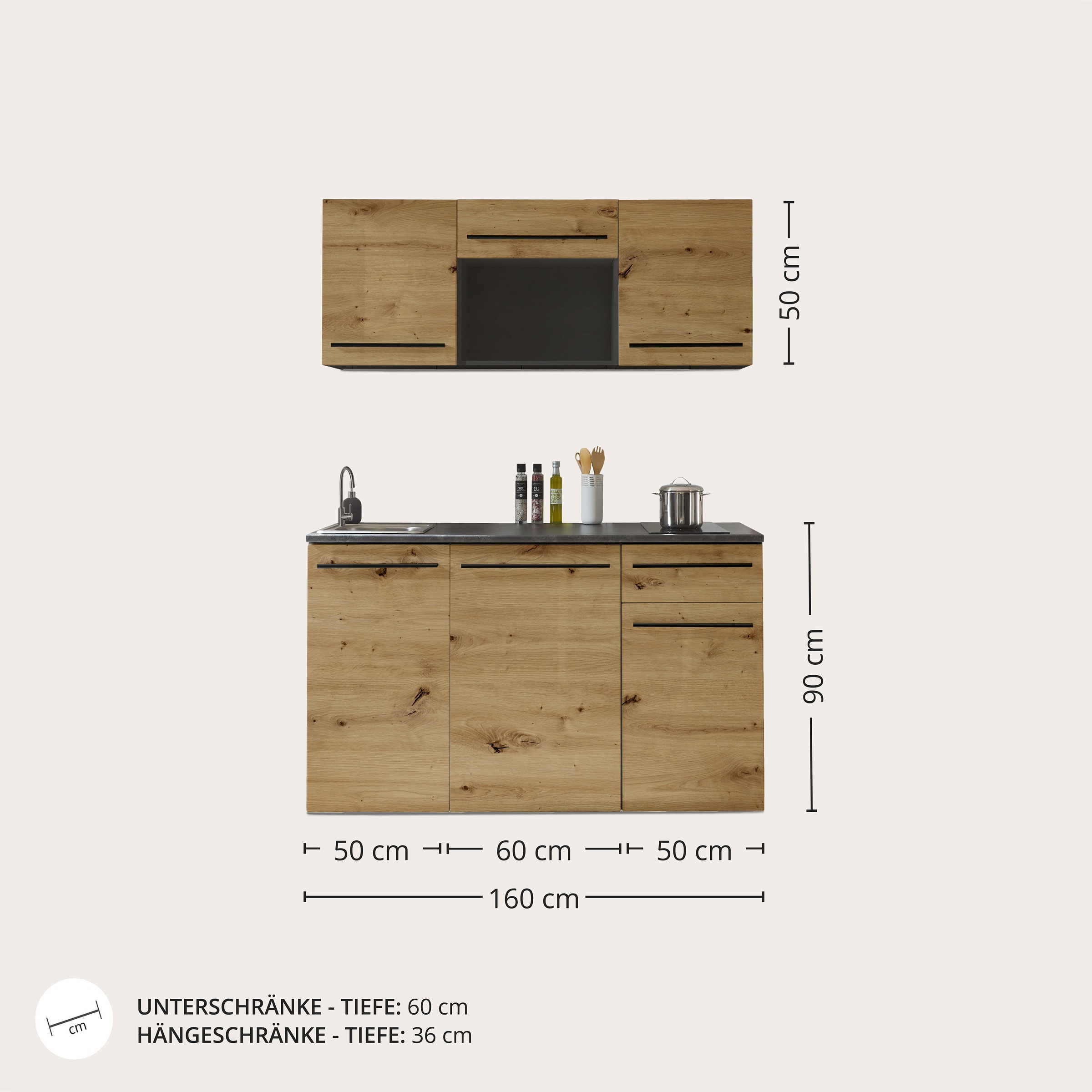 BASIC by Balculina Kitchenette »Jazz Singleküche« largeur 160 cm, avec appareils électriques et micro-ondes en option