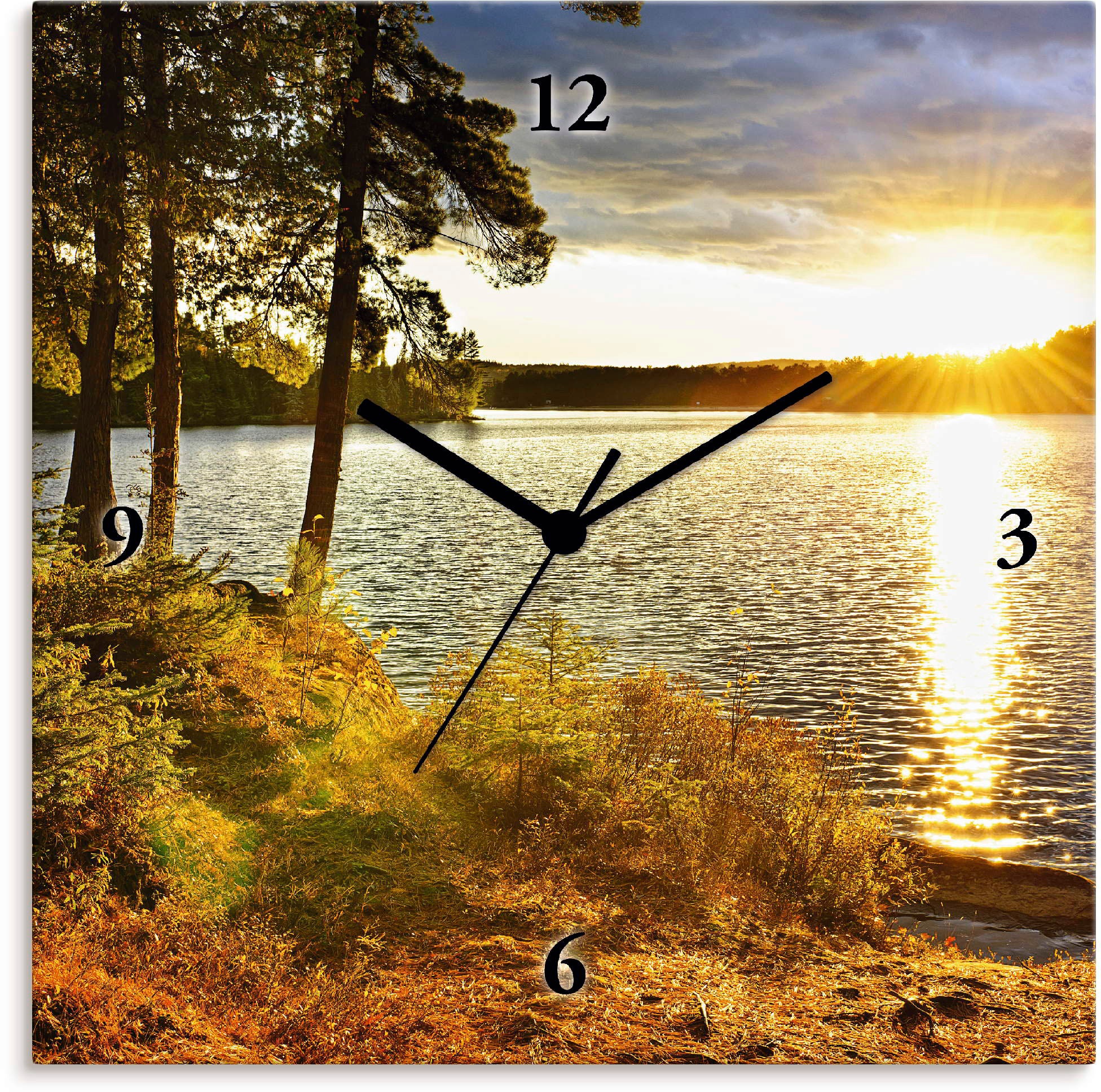 Image of Artland Wanduhr »Sonnenuntergang über See Algonquin Park«, lautlos, ohne Tickgeräusche, nicht tickend, geräuschlos - wählbar: Funkuhr o. Quarzuhr, moderne Uhr für Wohnzimmer, Küche etc. - Stil: modern bei Ackermann Versand Schweiz