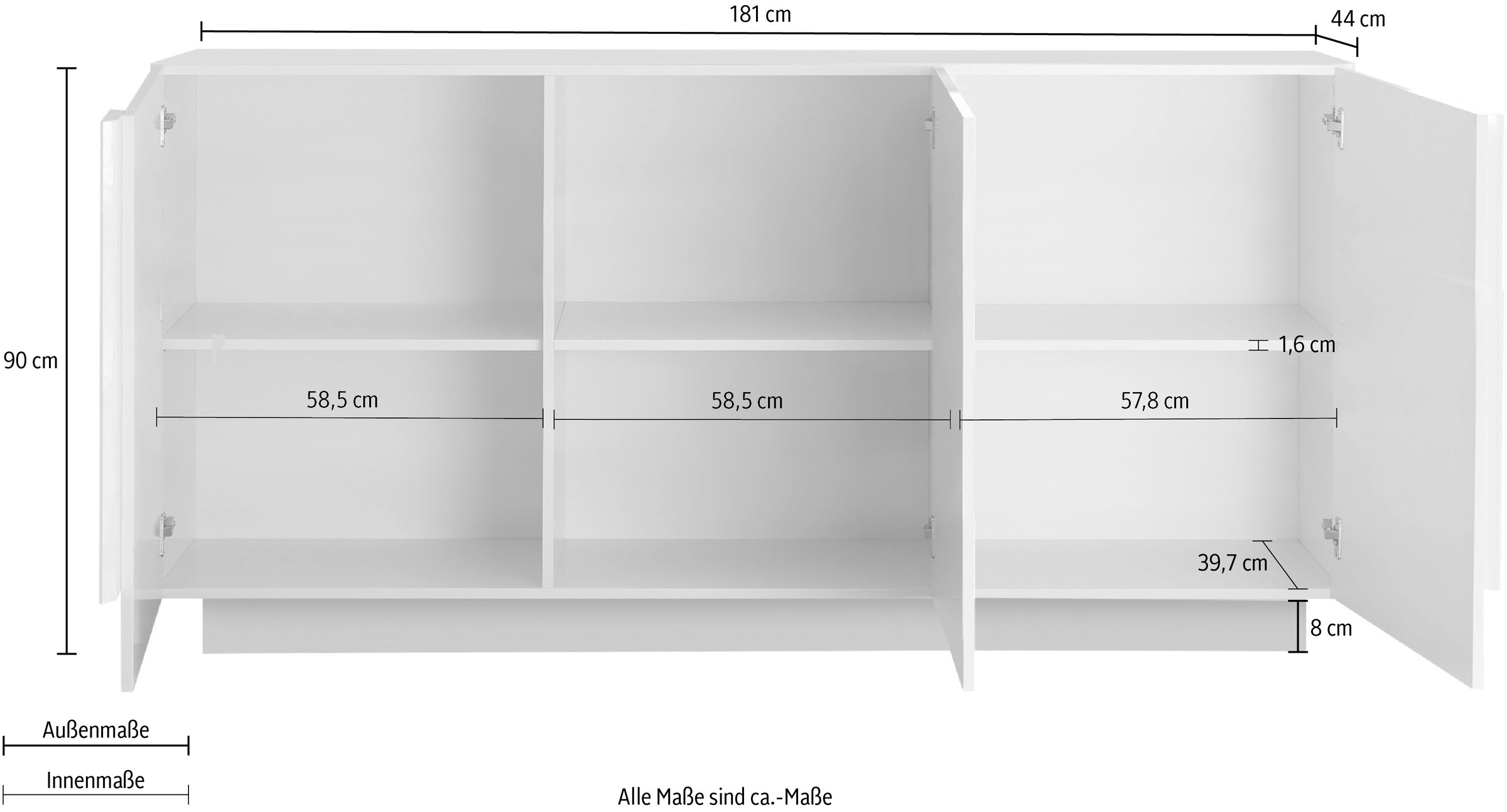INOSIGN Sideboard »Jupiter, Breite 181 cm, Kommode 3 Türen - Soft Closing, Anrichte,« moderne Griffblende, FSC®, cleveres Stauraumkonzept