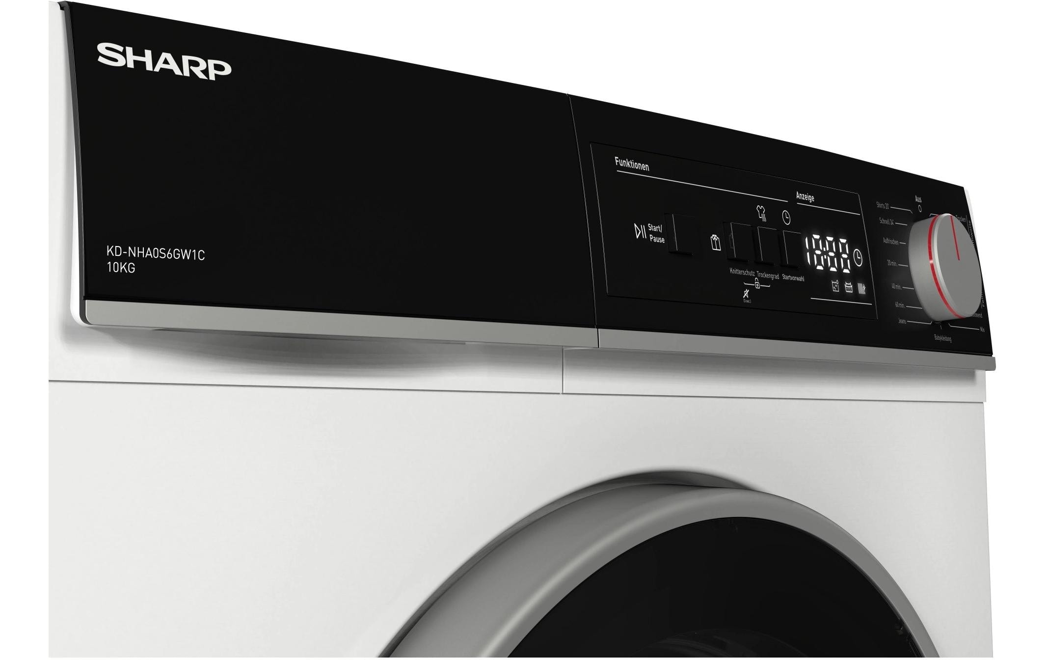 Sharp Lave-linge séchant »KD-NHA0S6GW1C« 64 dB(A) 10kg / EEK C / 3 Tasten / XL-Glas-Tür / weiss
