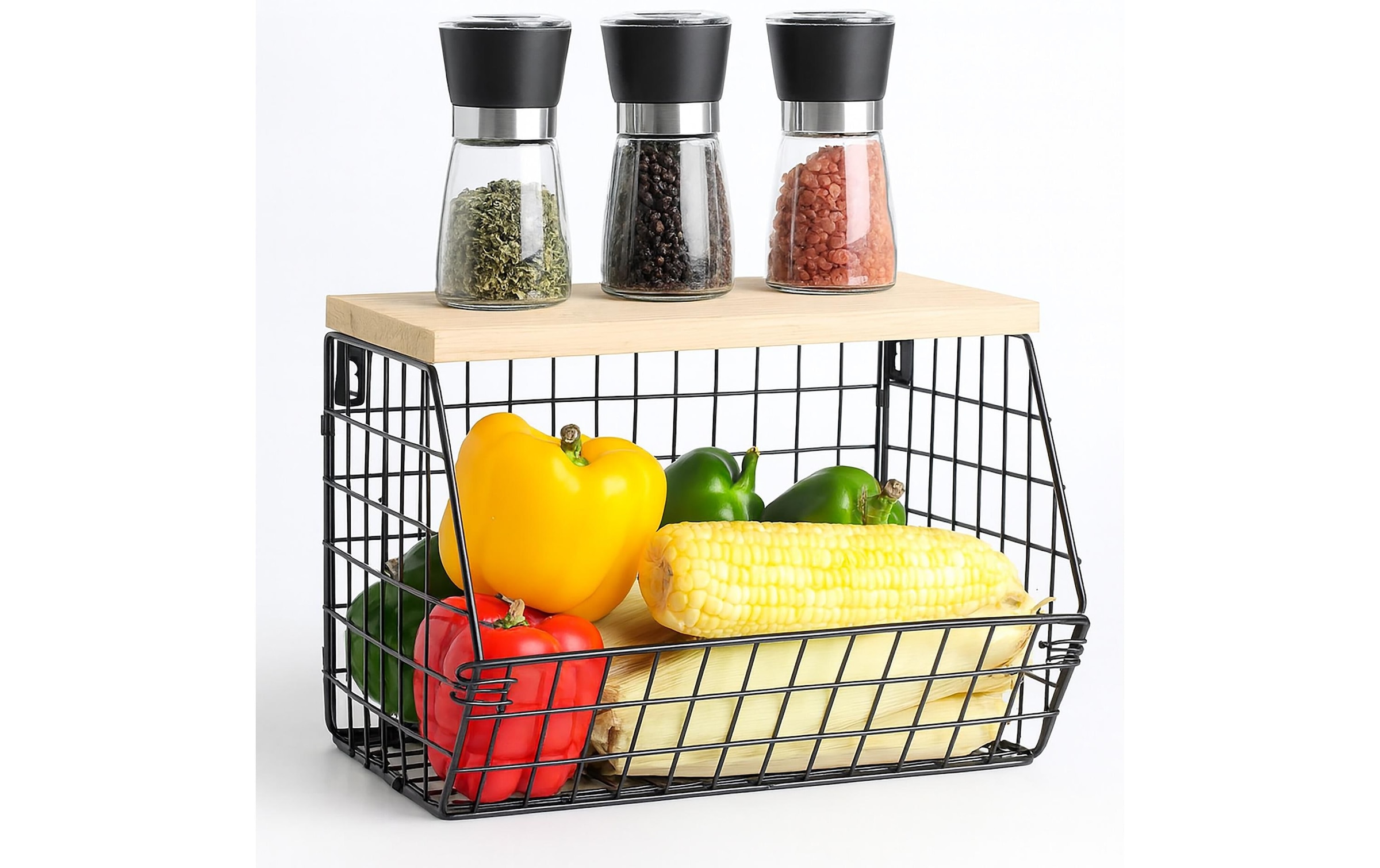 relaxdays Étagère multi-usages »Organizer Obstkorb 21 x 30 cm« Platzsparender Gitterkorb mit Regalbrett zur Wandmontage