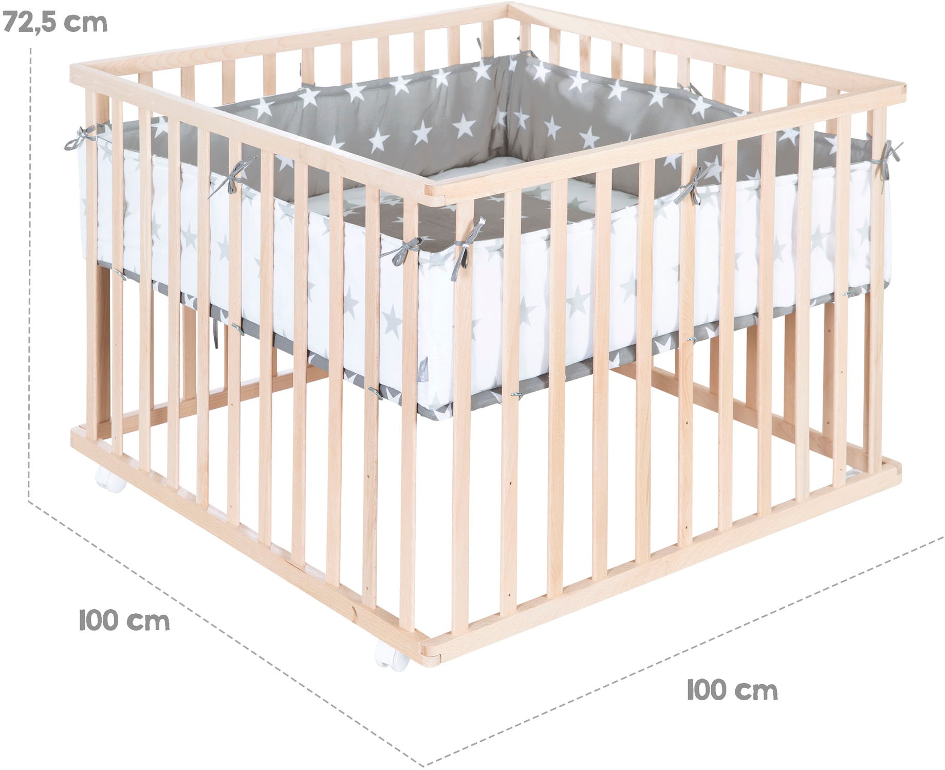 roba® Laufgitter »Little Stars, 100x100 cm, natur«, bis 15 kg, mit Stoffeinlage und Nestchen; höhenverstellbar