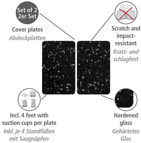 WENKO Herd-Abdeckplatte »Universal Modell Terrazzo«, (Set, 2 tlg.), Herdabdeckung für alle Herdarten, kratzfest, mit rutschfesten Füssen