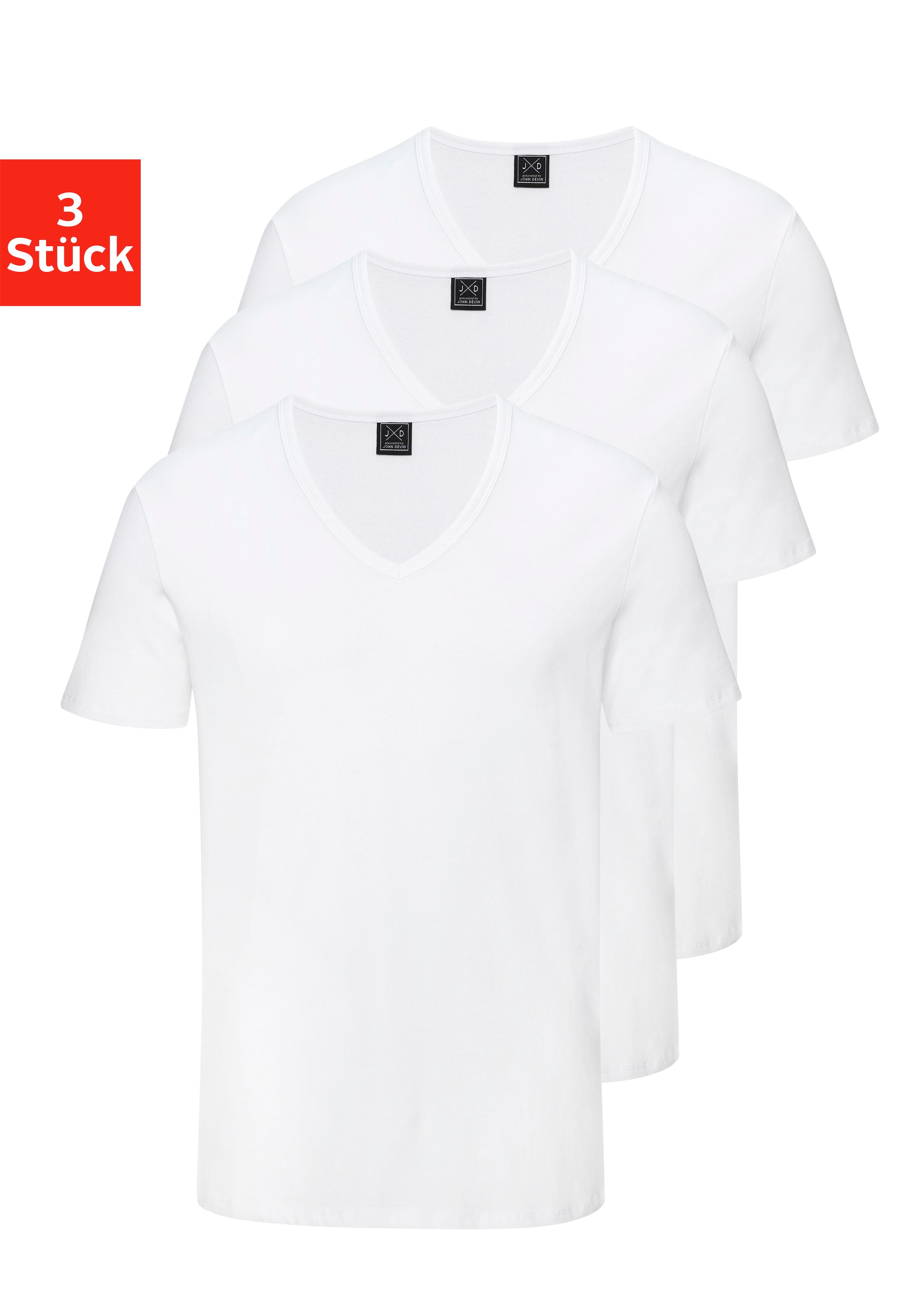 Image of John Devin T-Shirt "mit tiefem V-Ausschnitt, V-neck, Unterziehshirt" 3er-Pack, aus elastischer Baumwollqualität