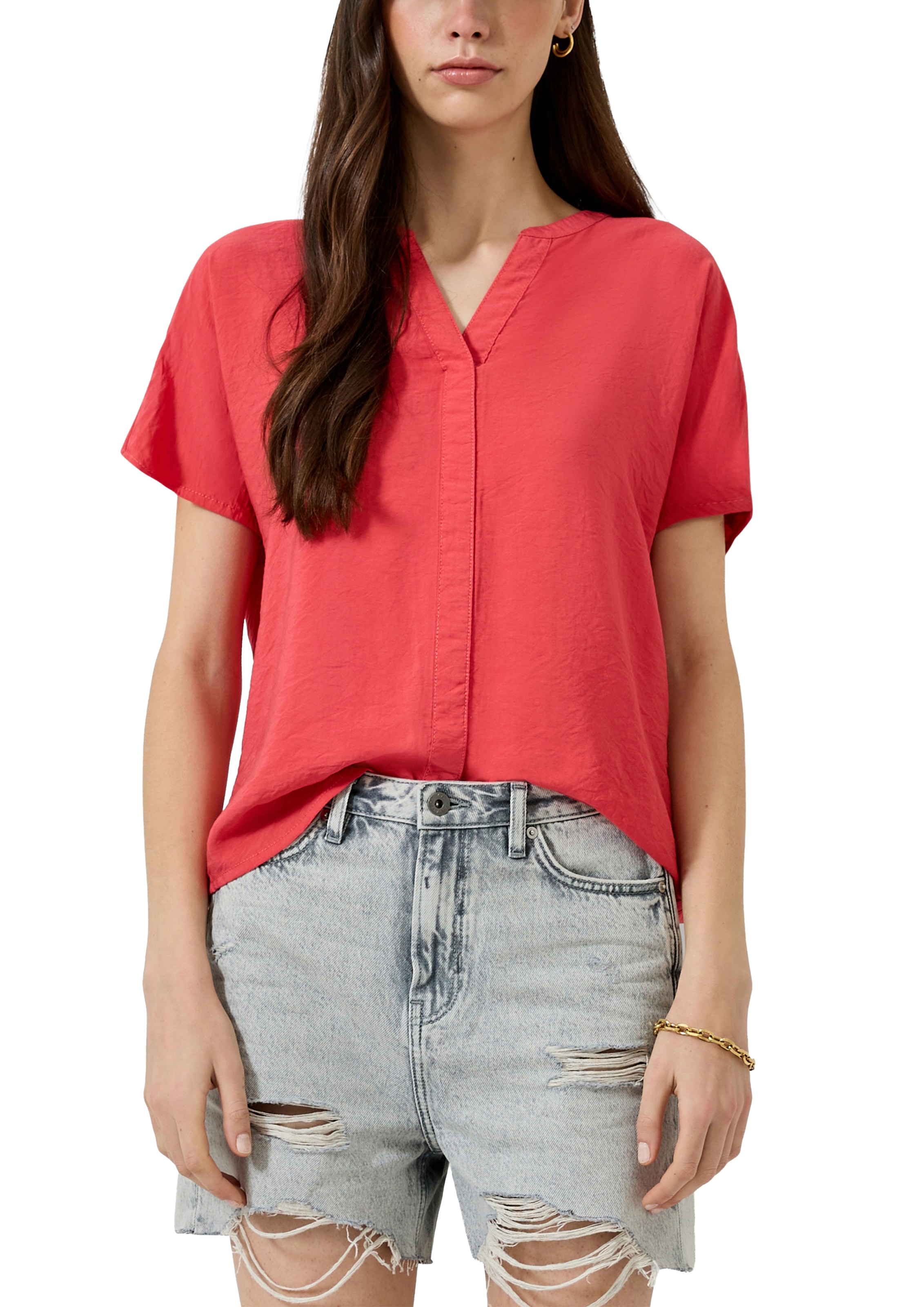Image of QS Kurzarmbluse Sommerbluse mit Split Neck