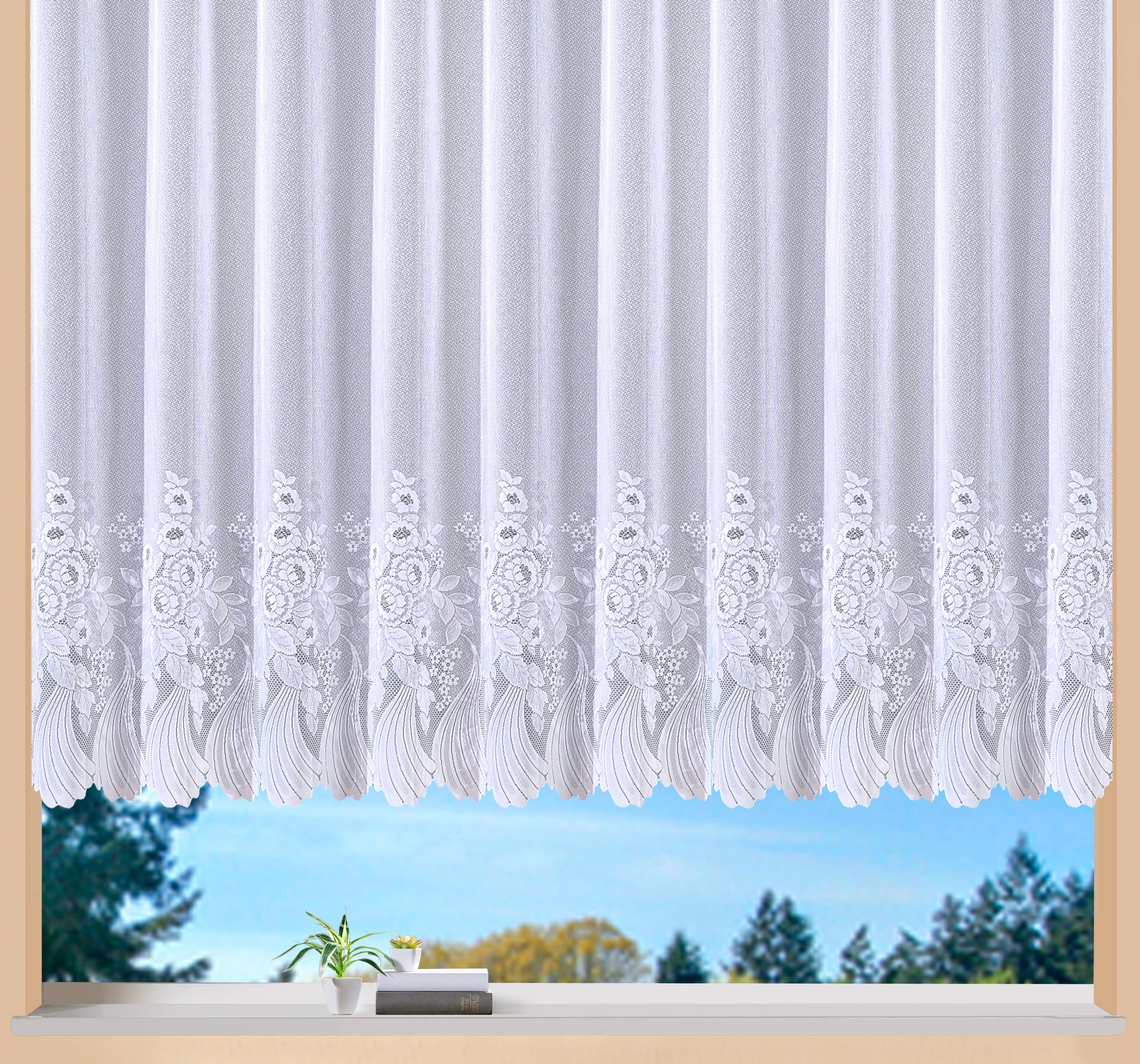 Image of Weckbrodt Gardine "Savannah" Kräuselband 1 Stk. tlg. Jacquard, strukturiert, halbtransparent, Bordüre, Kante, floral, Store