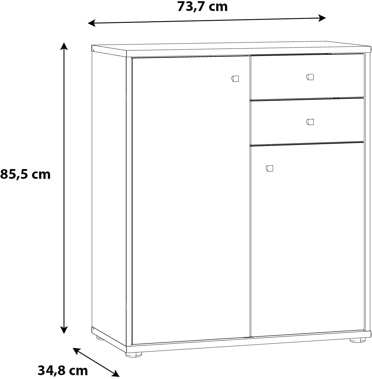 FORTE Commode »Tempra, Kommode, 2 Türen, 2 Schubkästen, viel Stauraum« largeur 73,7 cm