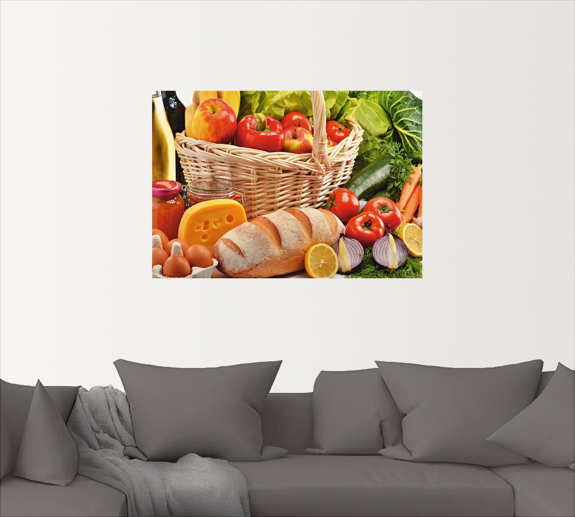 Artland Wandbild »Gesund Leben - Obst und Gemüsekorb«, Lebensmittel, (1 St.), als Alubild, Leinwandbild, Wandaufkleber oder Poster in versch. Grössen