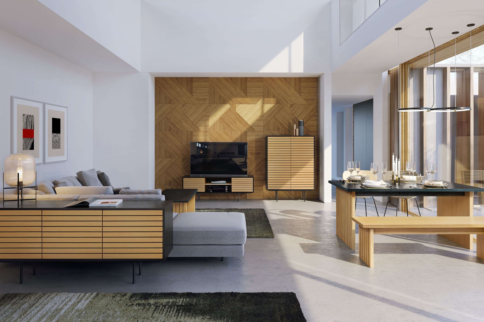 Woodman Sideboard »Stripe«, besonderes Design, 3 Push-to-Open-Türen, Breite 161 cm, FSC®