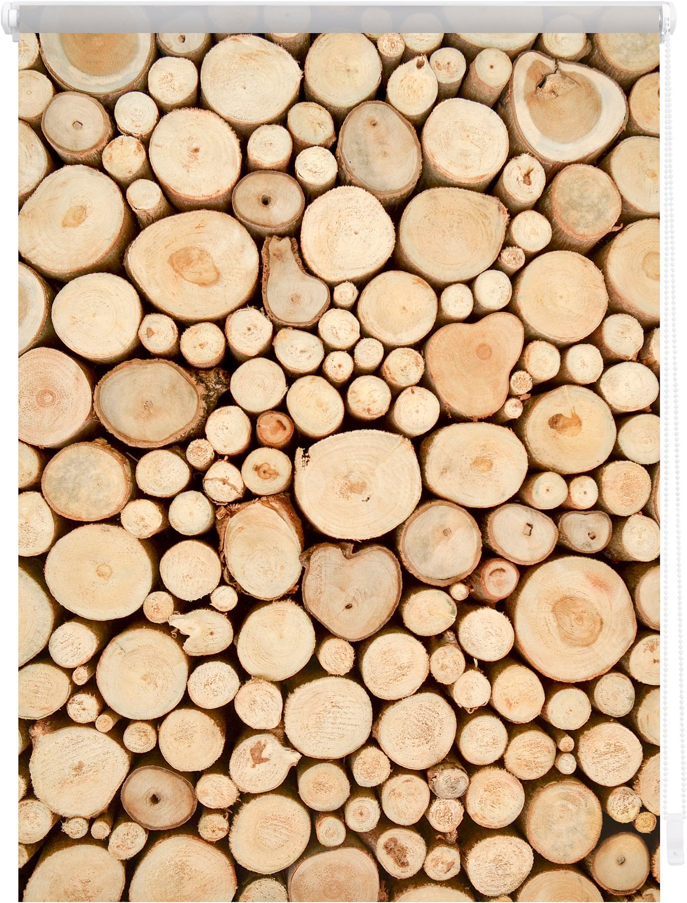 Image of LICHTBLICK ORIGINAL Seitenzugrollo "Klemmfix Motiv Holzstapel" Lichtschutz ohne Bohren freihängend bedruckt