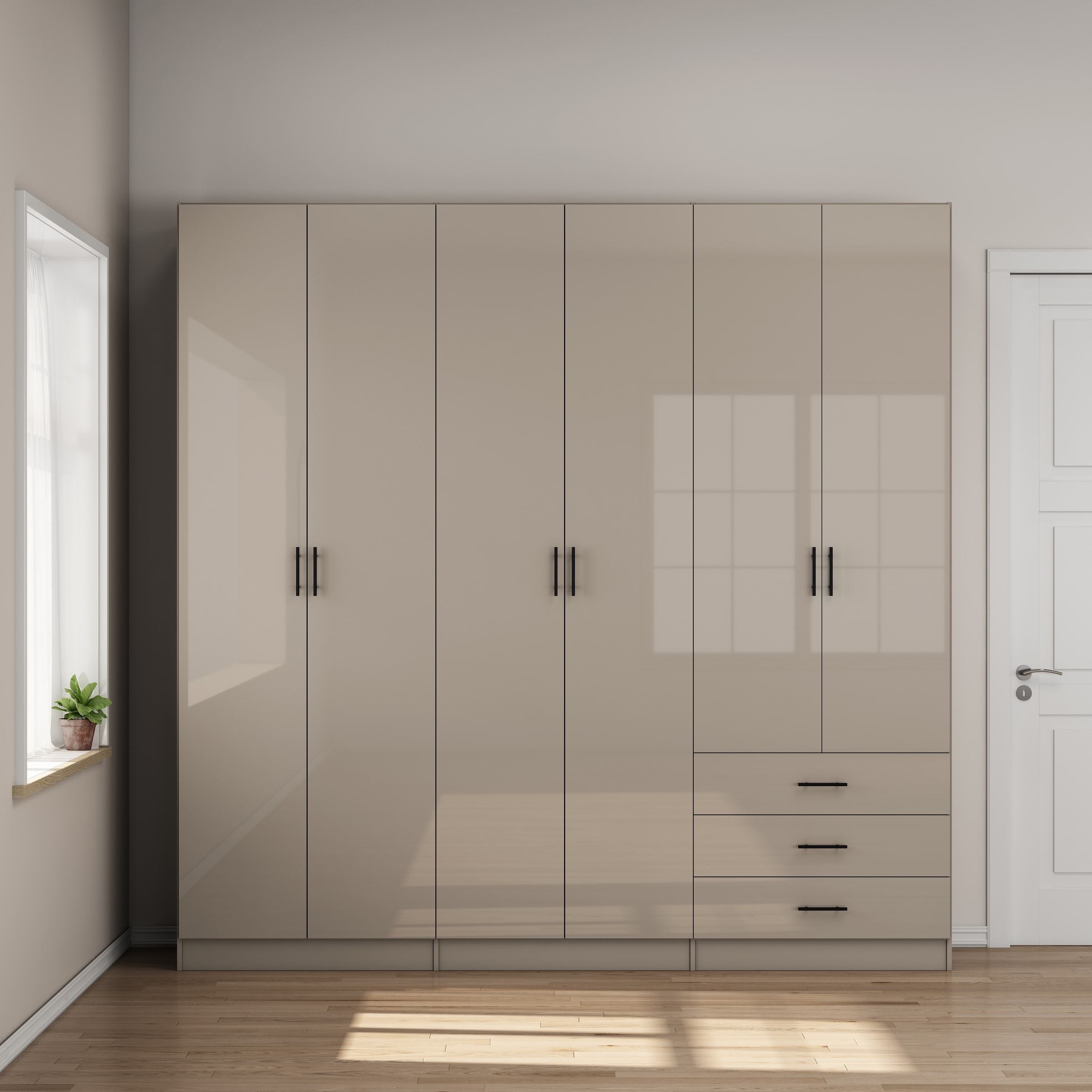 GOODproduct Kleiderschrank »Trento Schlafzimmerschrank Garderobe hochglanz« in 2 unterschiedlichen Schrankhöhen wählbar,  Schrank mit 6 Türen und 3 Schubladen, hochglanz Fronten, Höhe 2,39m
