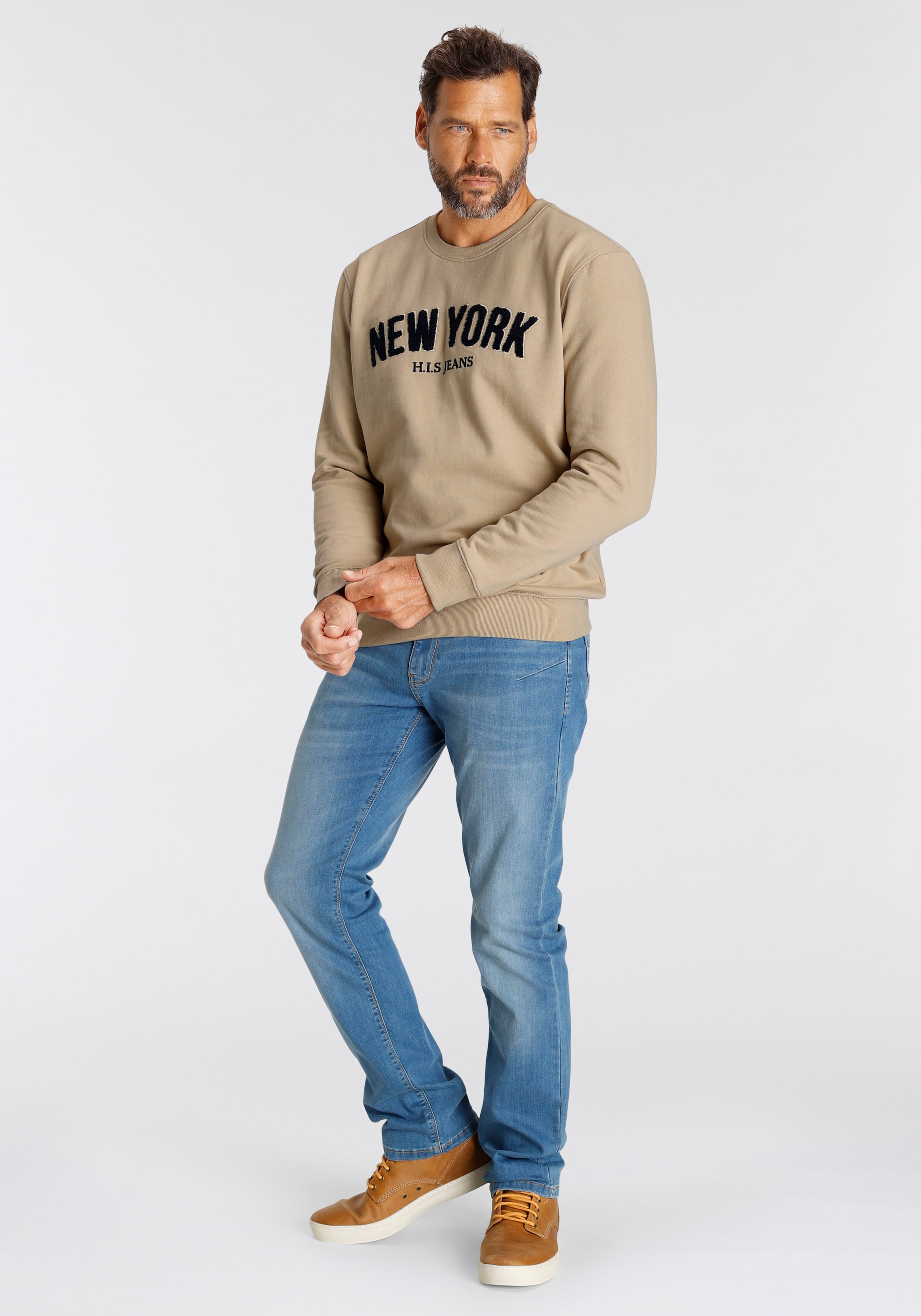 H.I.S Sweater , Langarm,  lockere Passform,  bestickte Optik,  Rundhalsausschnitt
