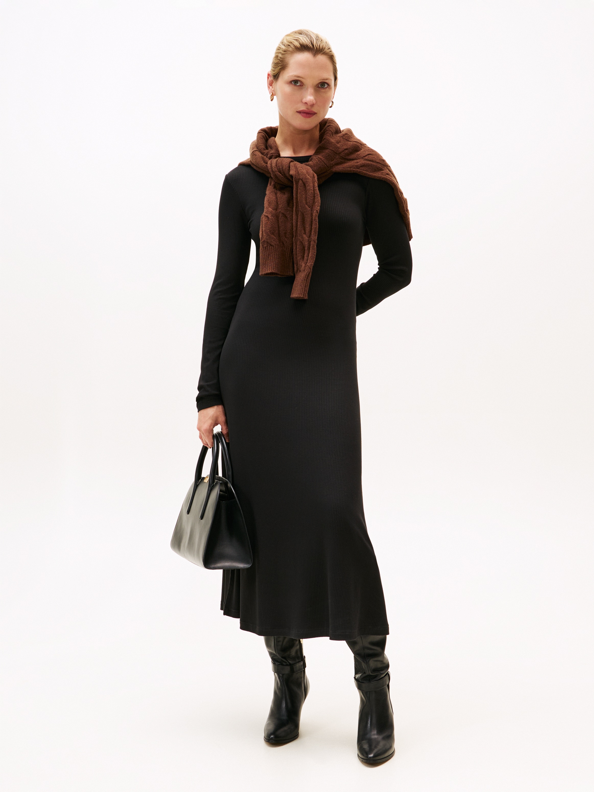 Image of Tommy Hilfiger A-Linien-Kleid "5X2 RIB FLARE MIDI DRESS LS" in gerippter Struktur und mit ausgestellter Form