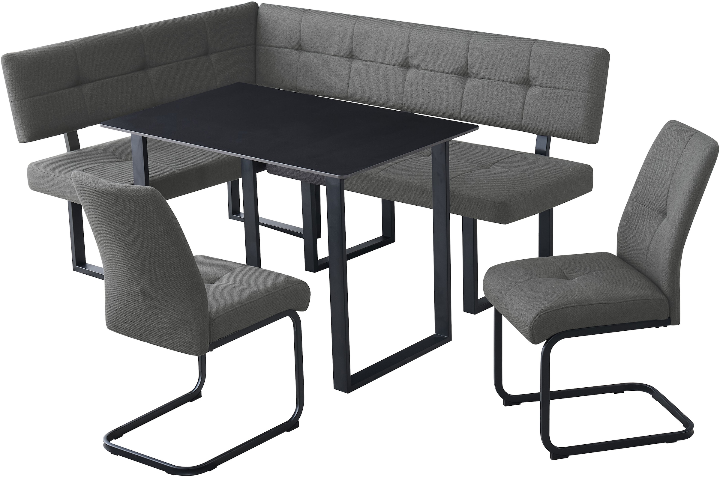 GOODproduct Ensemble de bancs d'angle »Alabama« Ensemble d'épargne, 4 tlg. Sitzgruppe mit Federkern, 2 Freischwingern und Sinterstein-Tisch