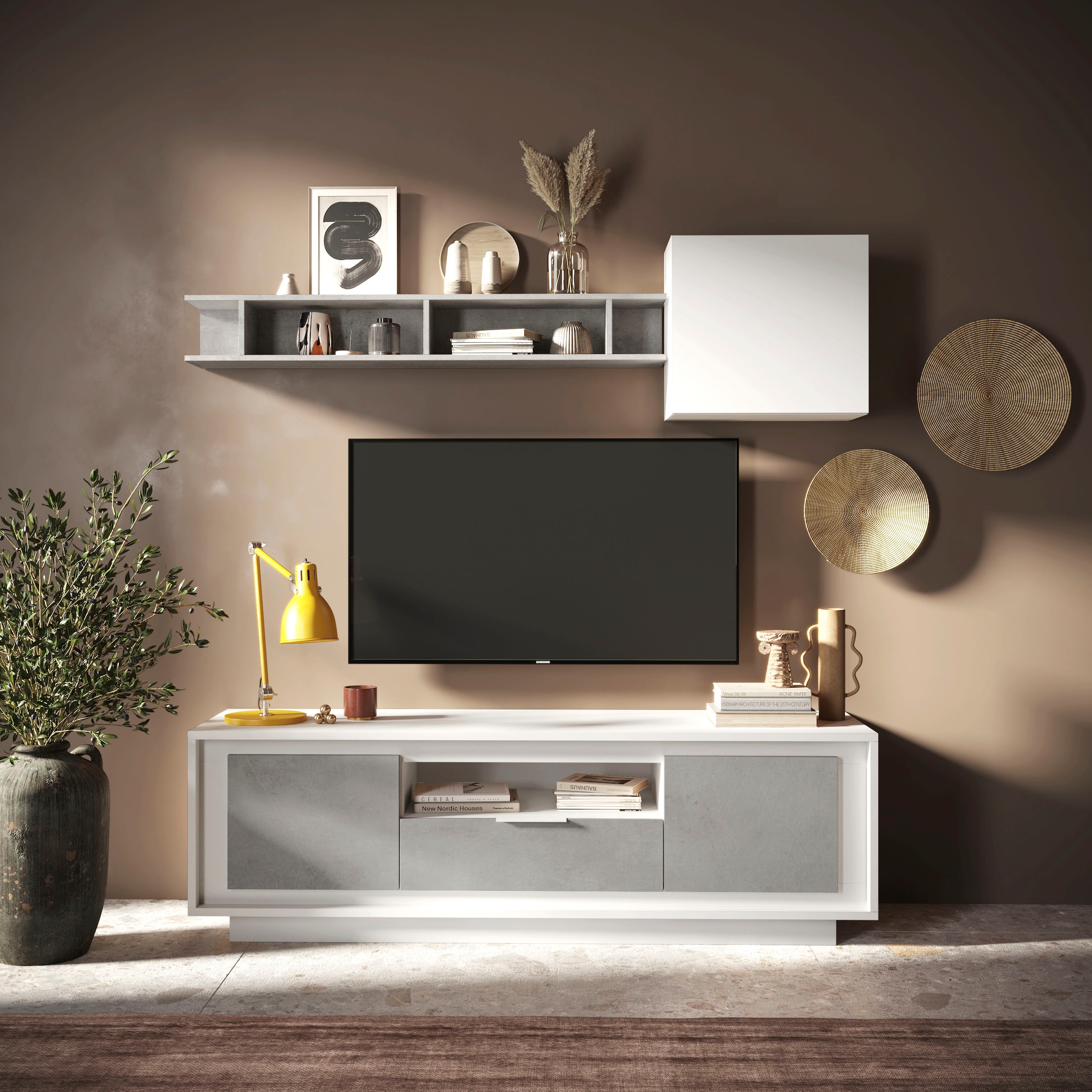 Home affaire Table basse »Sky, B/T 180/50 cm, TV-Schrank/Medienboard, 2 Türen, 1 Schubkasten« fermeture douce, corps et façade épais de 22 mm, aspect cadre, poignée métal