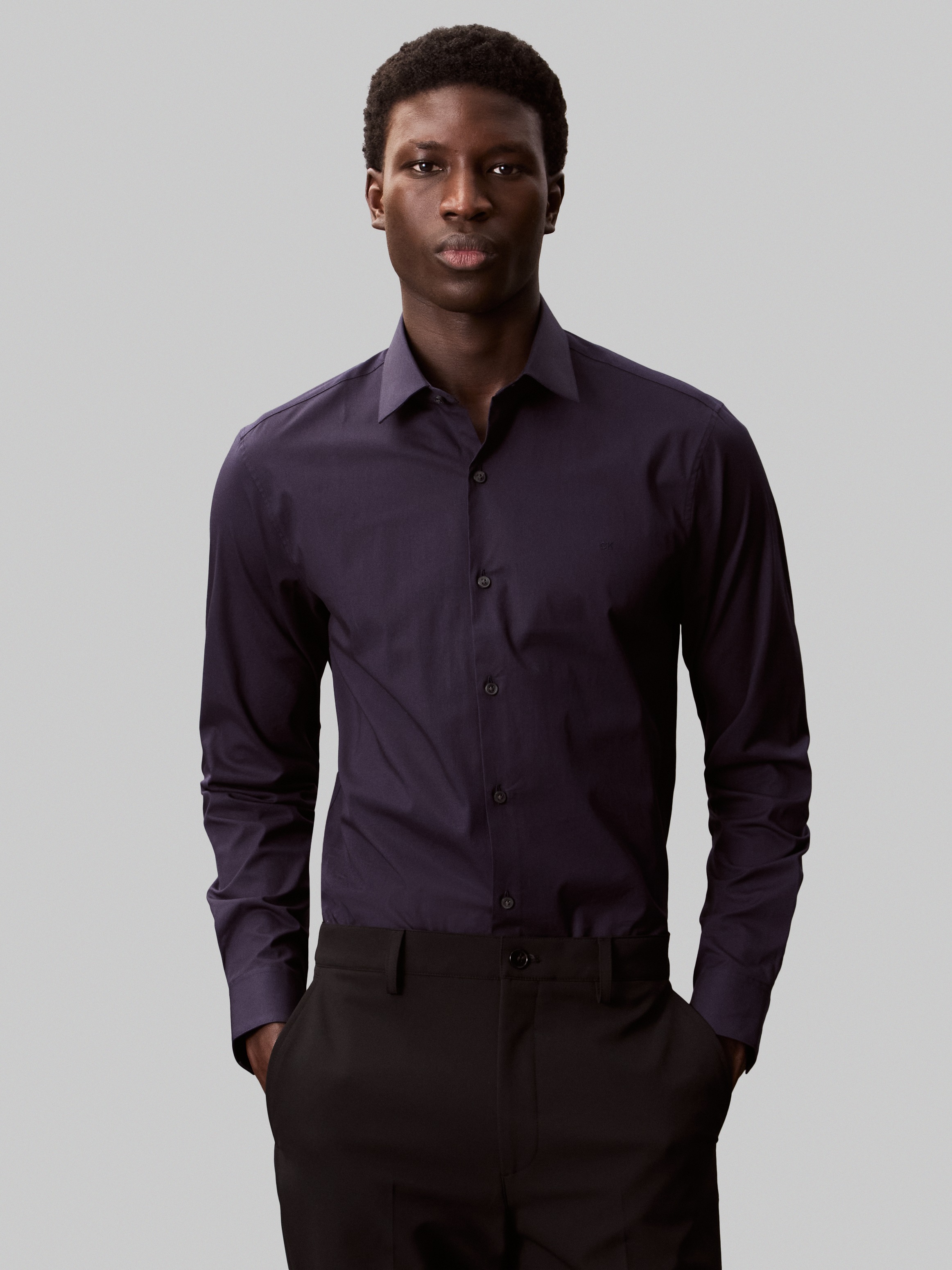 Image of Calvin Klein Jeans Businesshemd "SLIM ESNTL POPLIN NOS STR SLD" Mit Monogramm-Stickerei