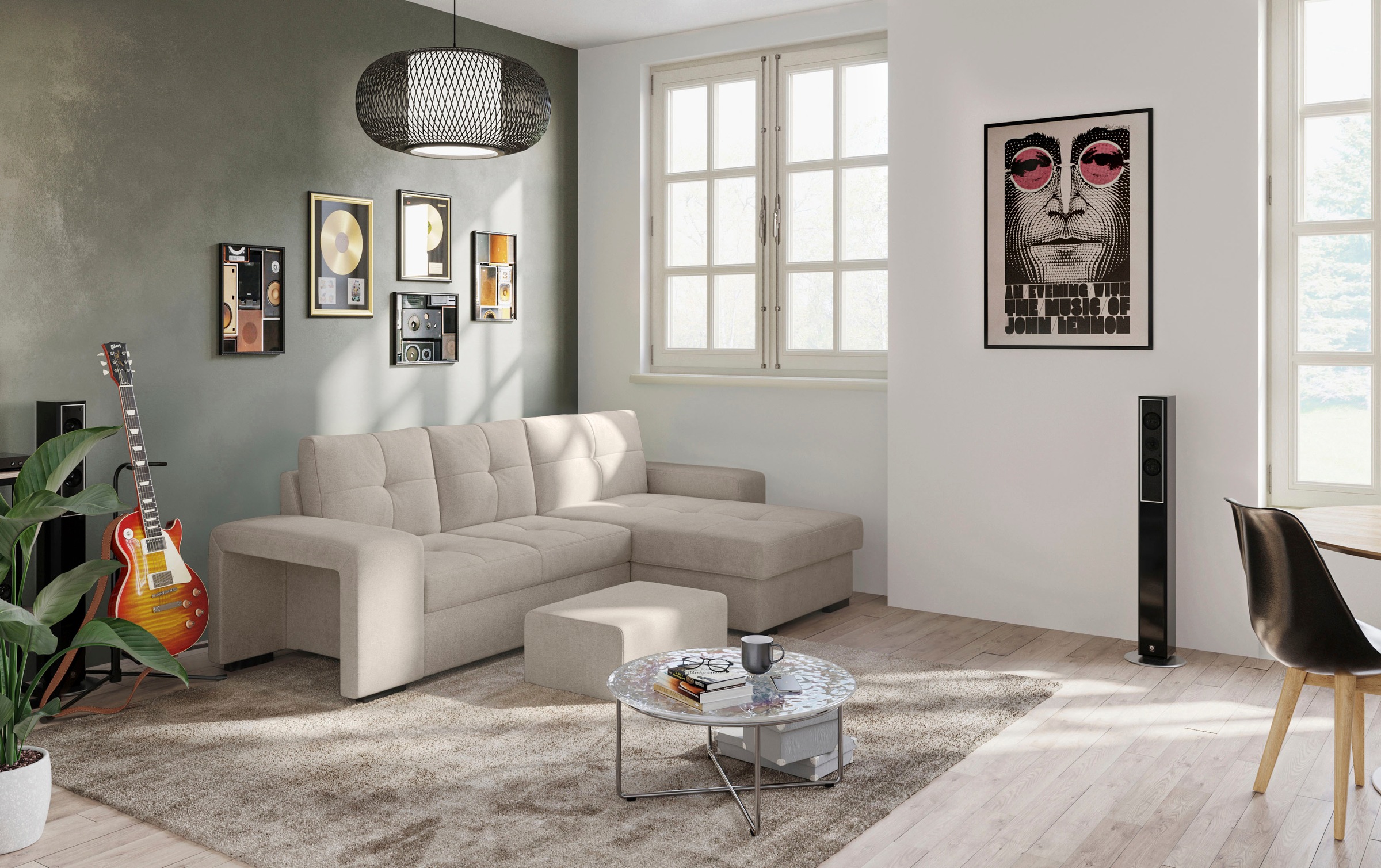 COTTA Ecksofa »Mattina L-Form«, mit Hocker, wahlweise mit Bettfunktion & Bettkasten