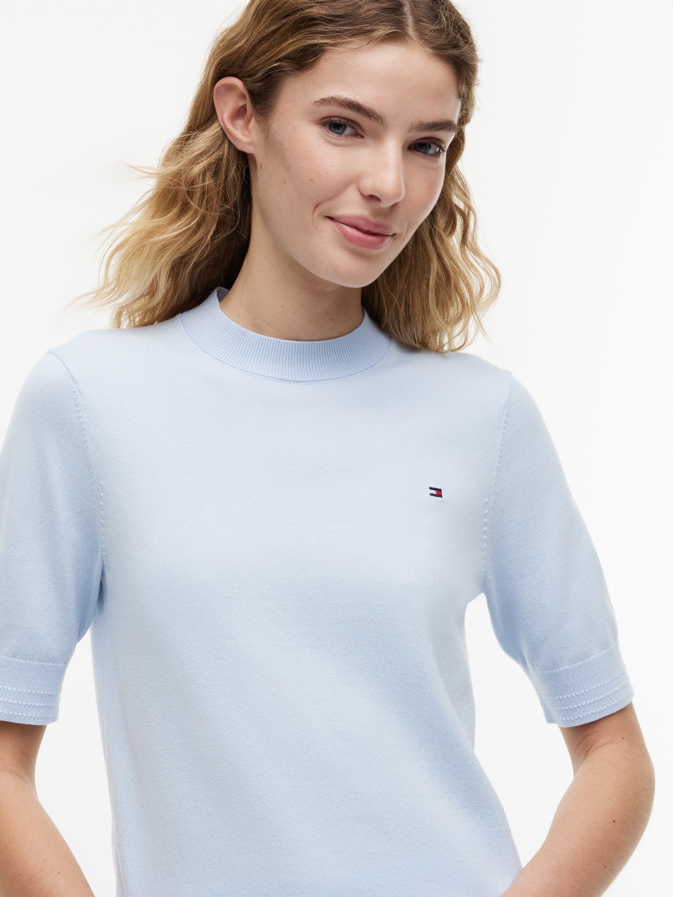 Tommy Hilfiger Kurzarmpullover »CO JERSEY FINE GG C-NK SS SWT« Baumwollmischung, Regular Fit