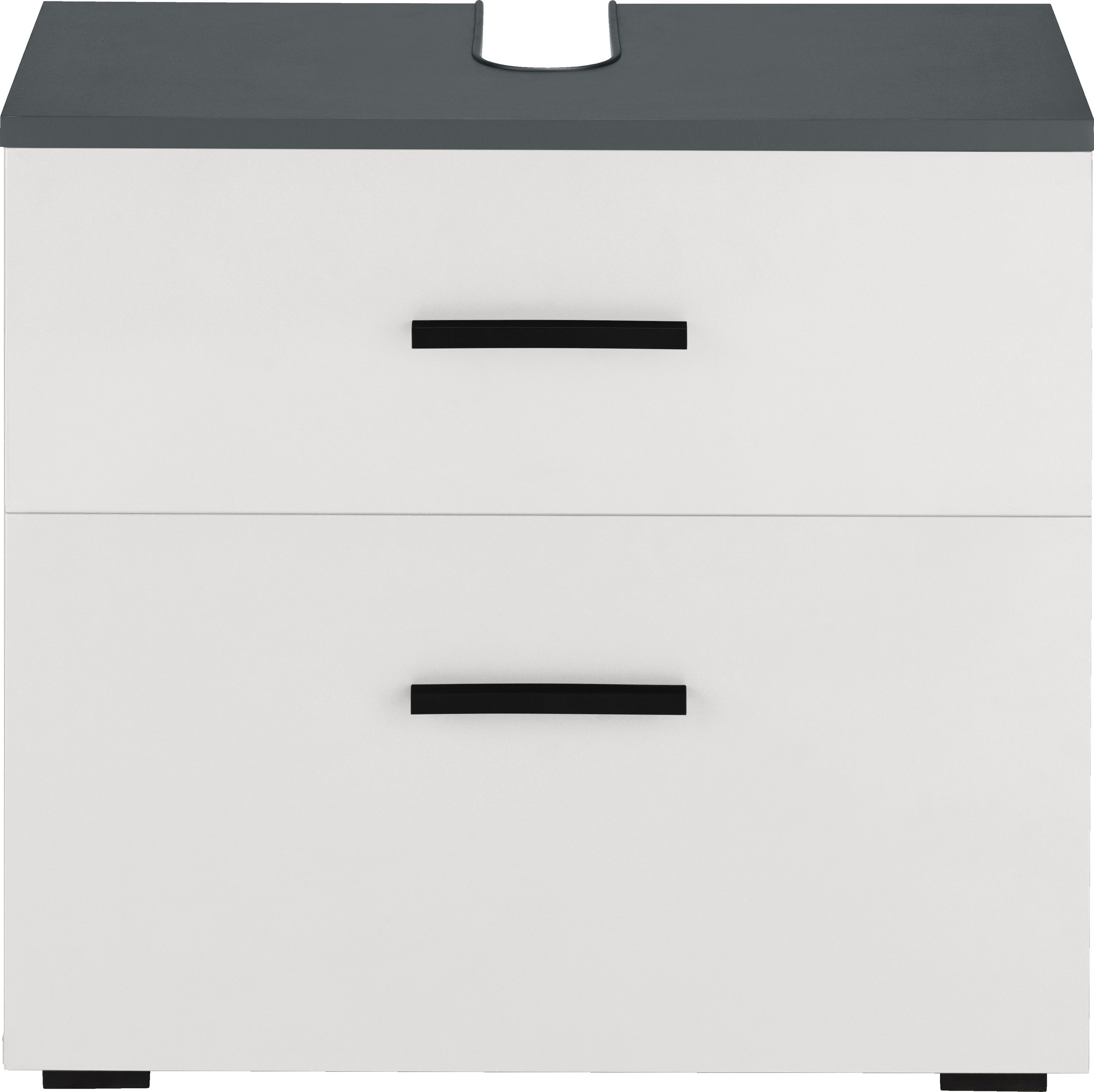 INOSIGN Waschbeckenunterschrank »Skara«, mit Klappe und Schubkasten, schwarze Griffe, Breite 60 cm, Höhe 55 cm