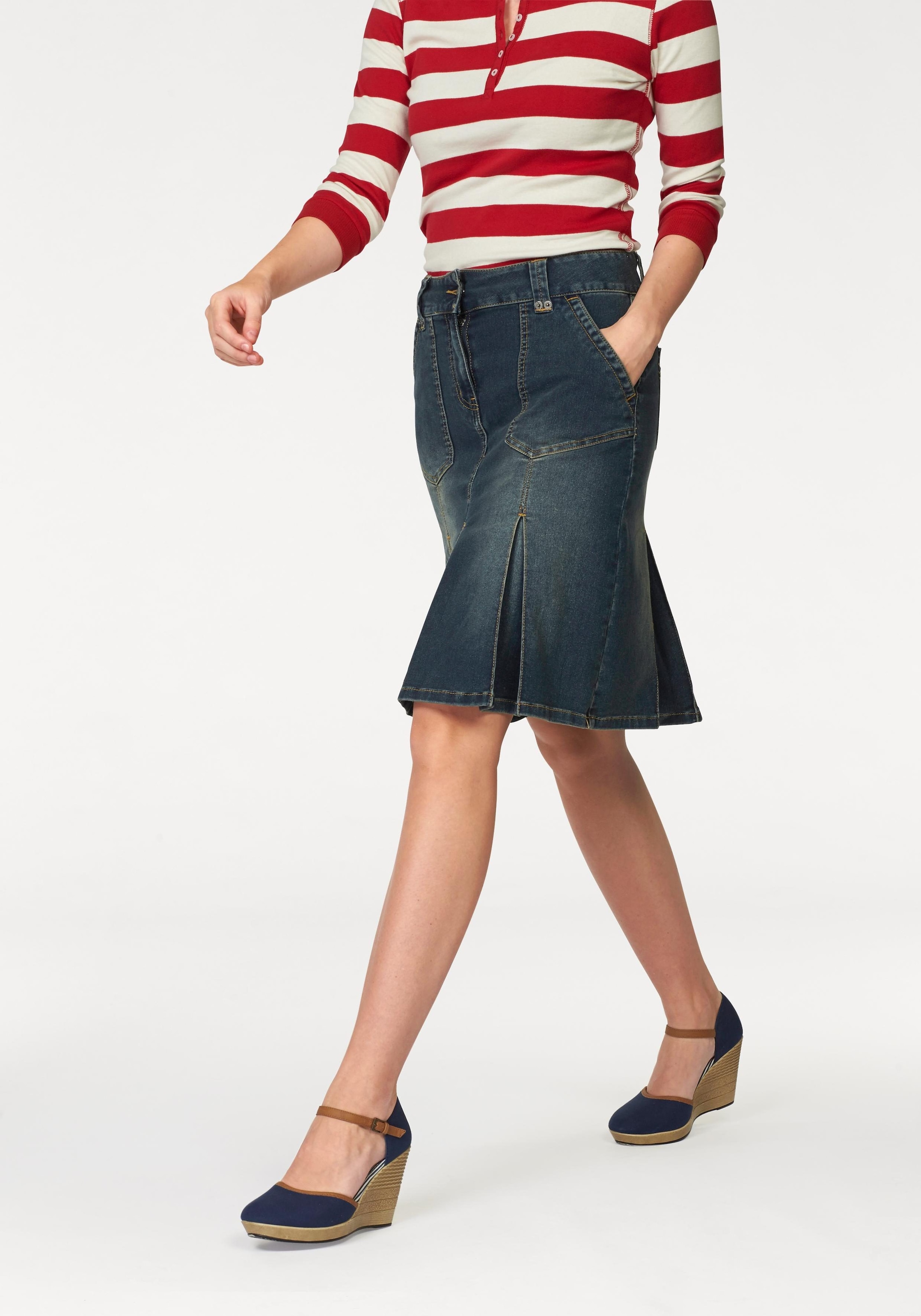 Aniston CASUAL Jeansrock, mit eingelegten Falten