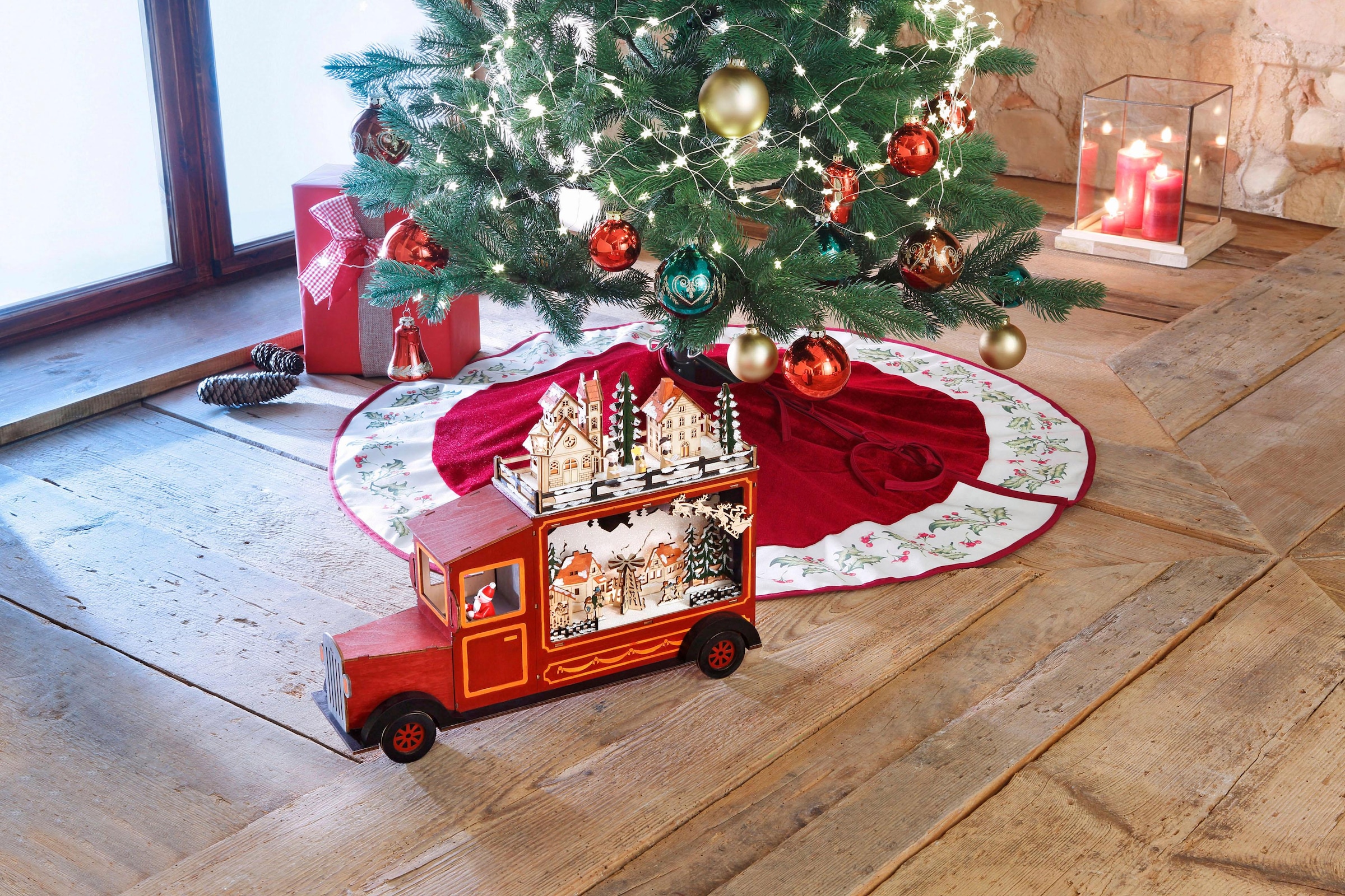 my home Weihnachtsbaumdecke »Blätter, Weihnachtsdeko rot, Christbaumschmuck«, mit breiter Bordüre im weihnachtlichen Design