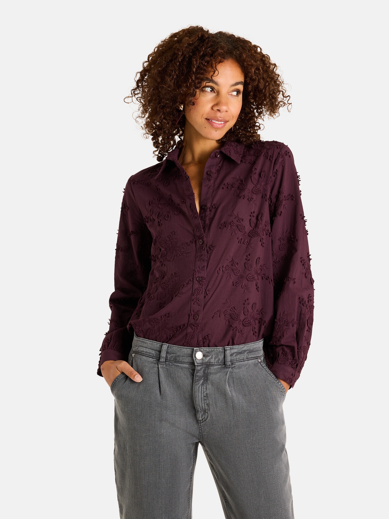 Image of Lieblingsstück Hemdbluse "FaridaL" mit floralen Details, Baumwolle
