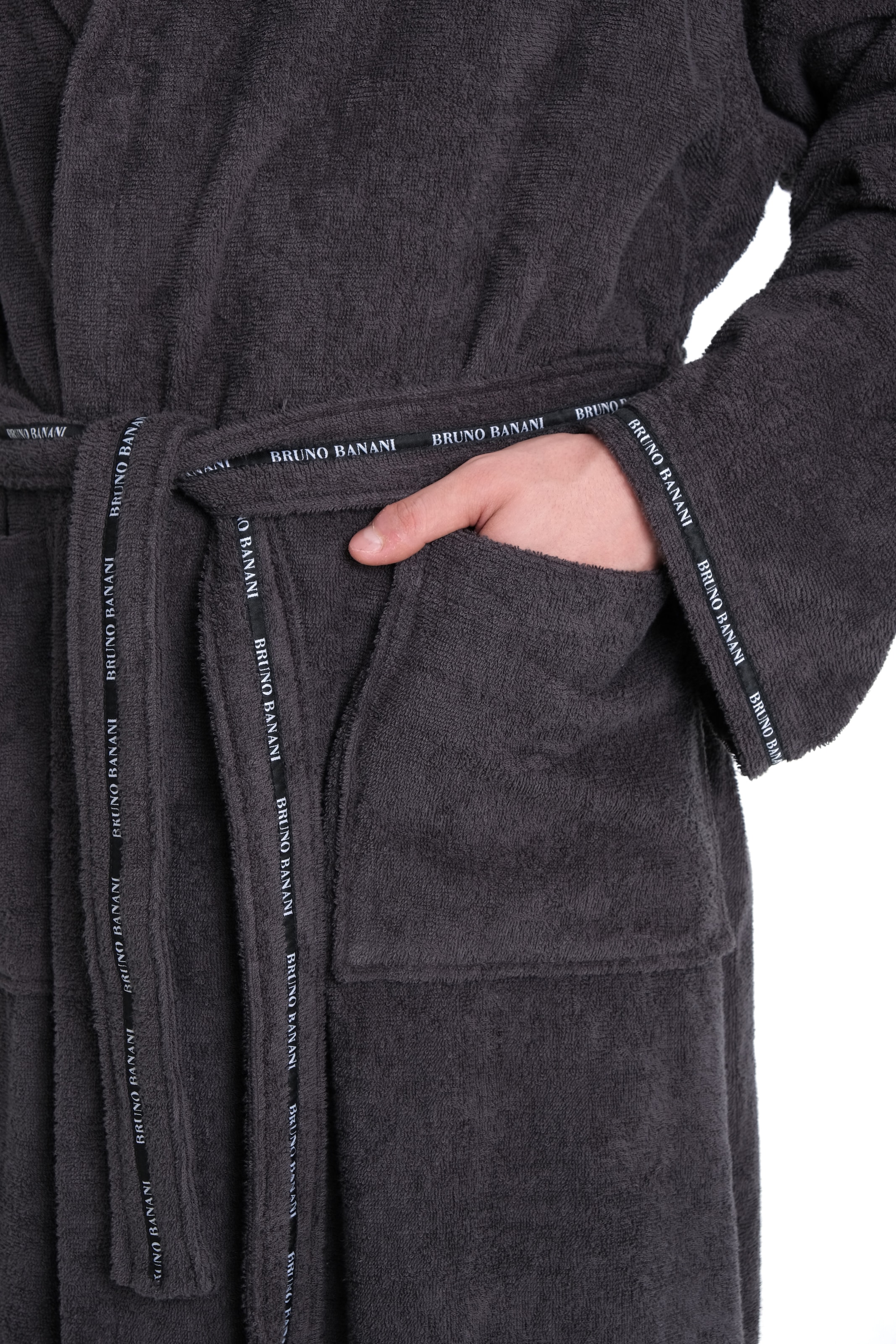 Bruno Banani Herrenbademantel »Danny, Normallänge & Überlänge, auch in extra lang, Hotelbademantel«, (1 St.), mit Logostreifen, Herren Bademantel aus 100% Baumwolle, S-4XL