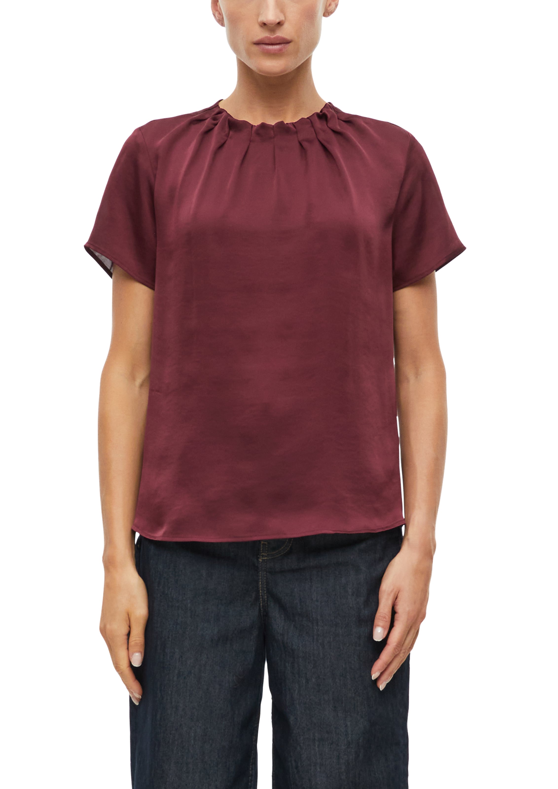 Image of s.Oliver BLACK LABEL Kurzarmbluse Sommerbluse mit gerafftem Rundhals