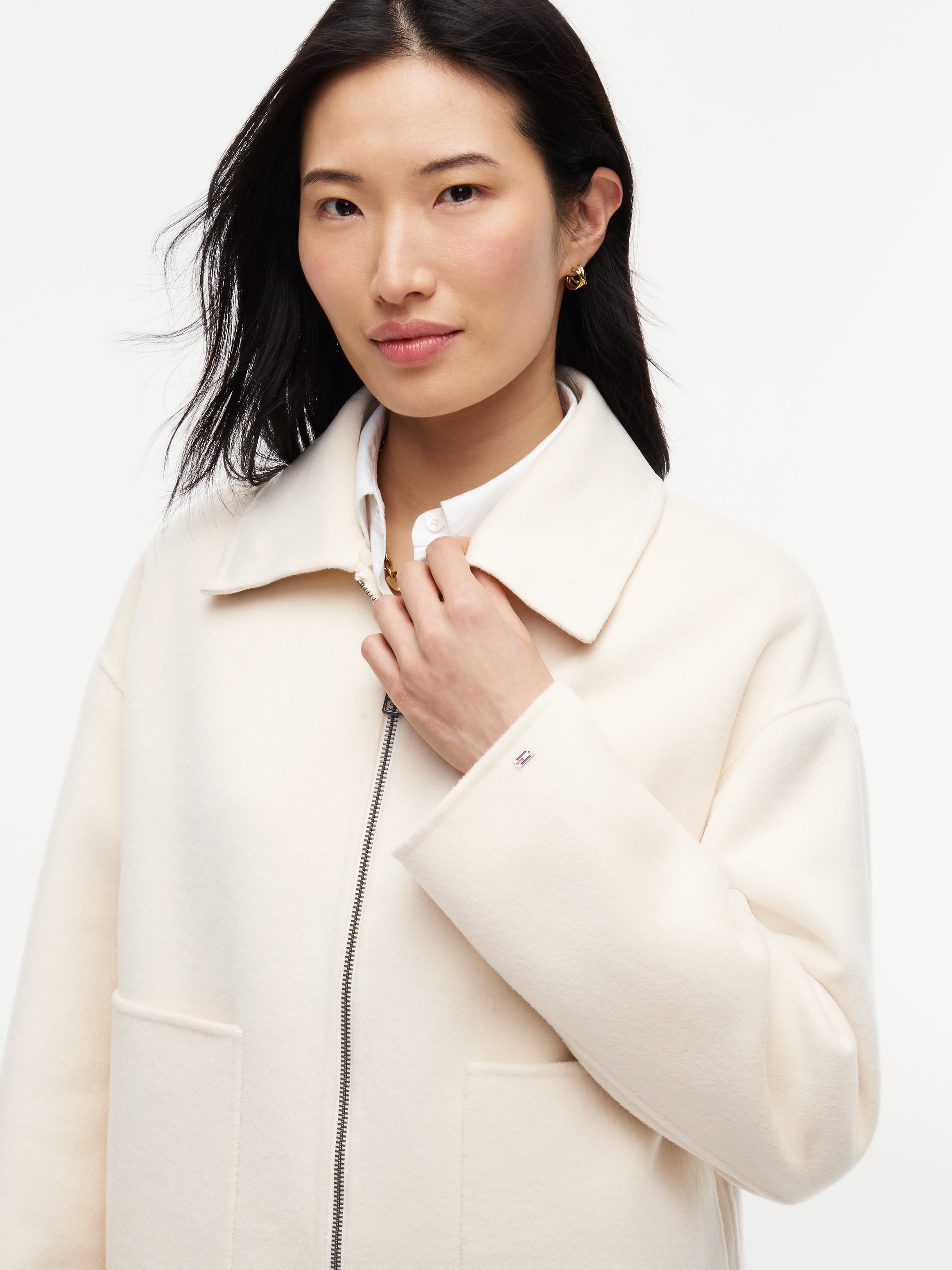 Tommy Hilfiger Veste courte »DF WOOL ZIP THROUGH JACKET« Materialmix, mit Wolle