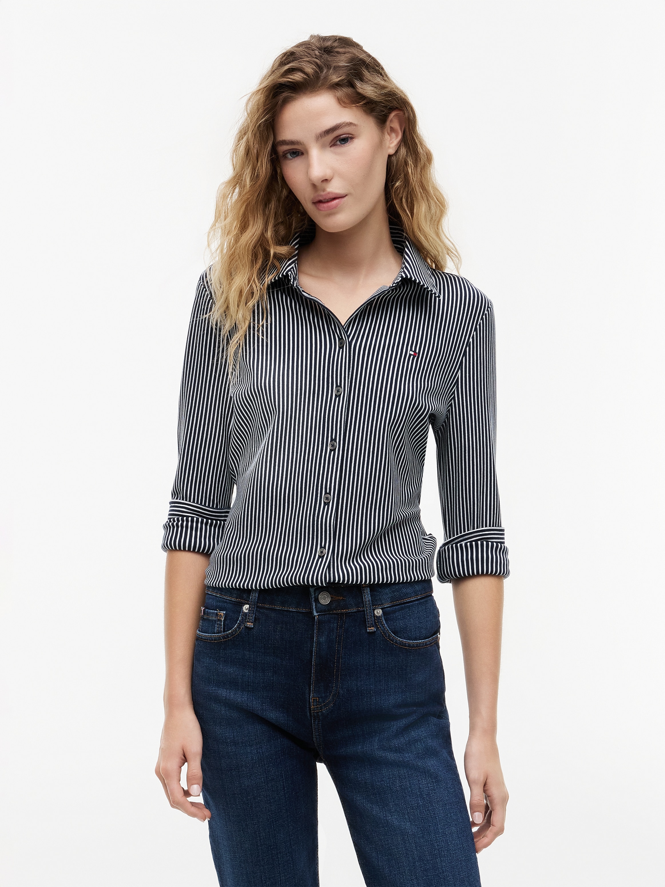 Image of Tommy Hilfiger Langarmbluse "SLIM PIQUE" Baumwollmischung, slim fit