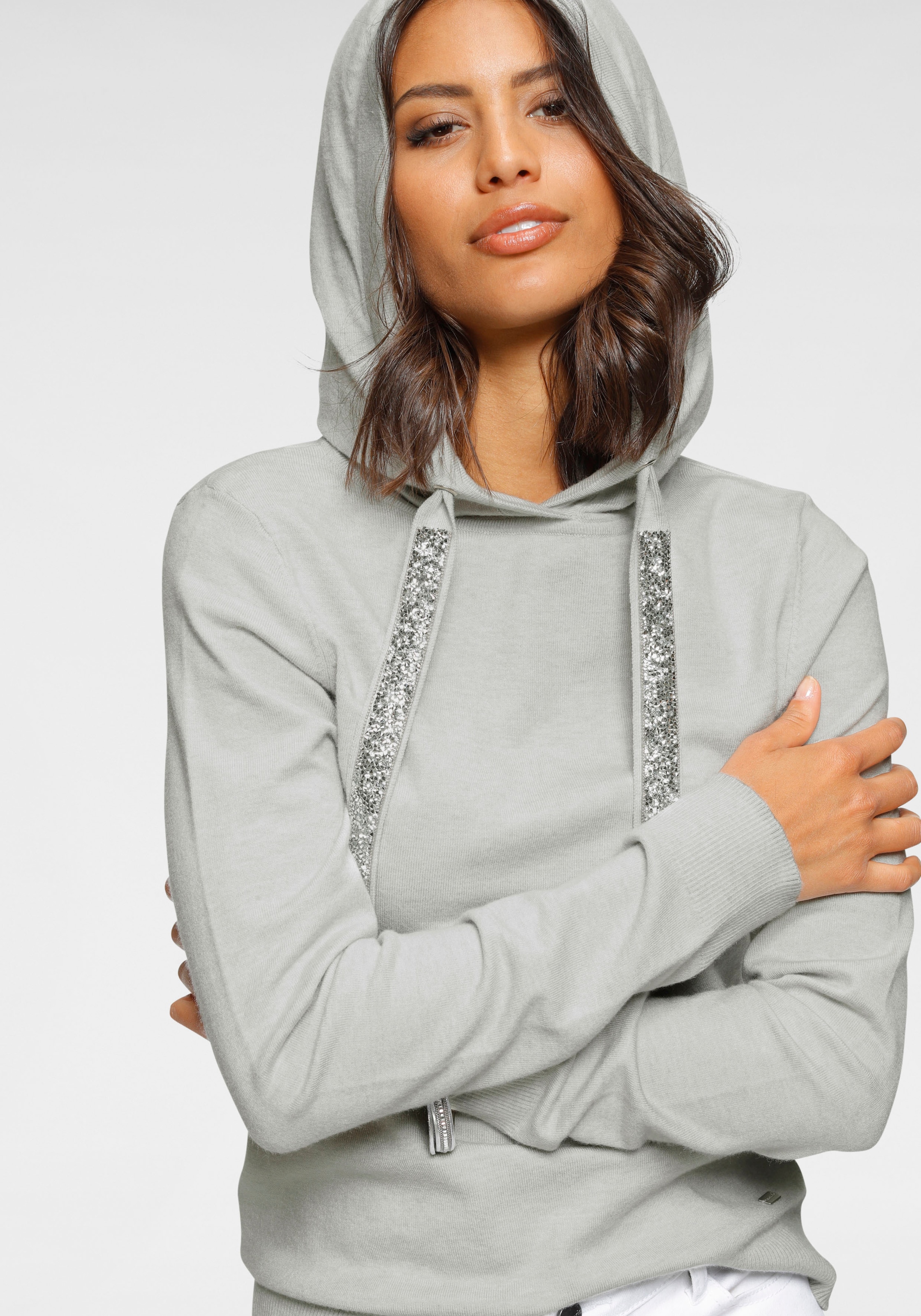 Image of Laura Scott Strickpullover mit Kapuze und glitzernden Bändern