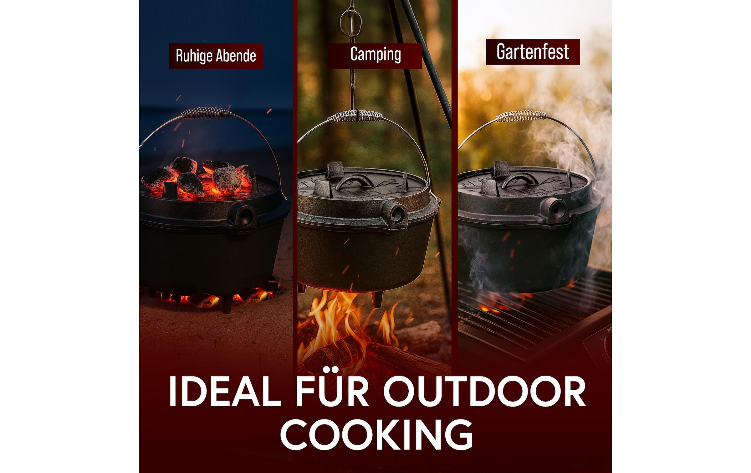   Marmite à barbecue »Gusskoenig Dutch Oven Set 9 l mit Deckelheber, Bürste« Set mit 2in1 Deckelheber und Reinigungsbürste